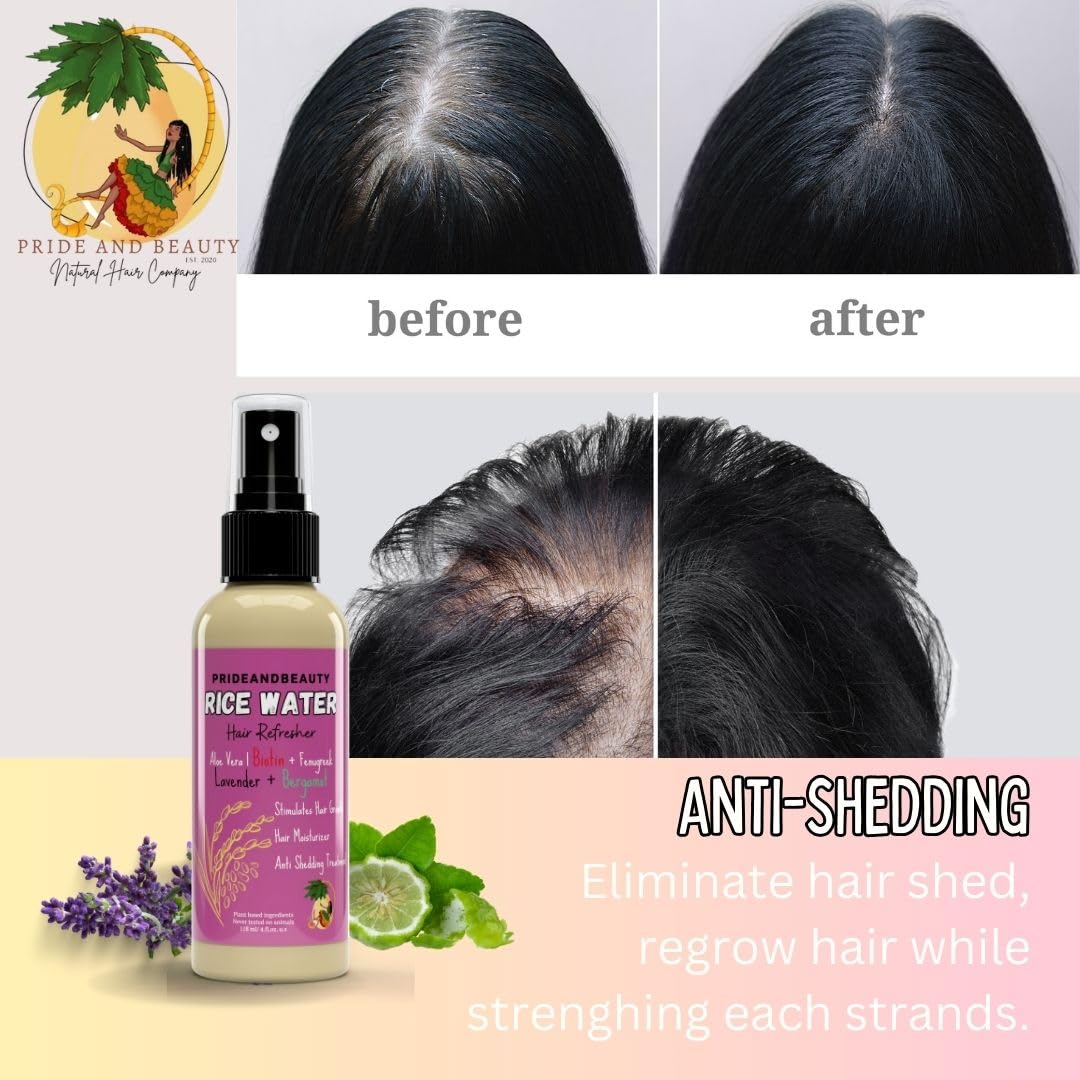 NEW Fermented Rice Water for Hair Growth - Infused with Rosemary, Biotin, Caffeine, Keratin Vegan Non-Greasy Spray Naturally Thicker, Longer, Softer Men & Women (4 OUNCES, Lavender Bergamot)