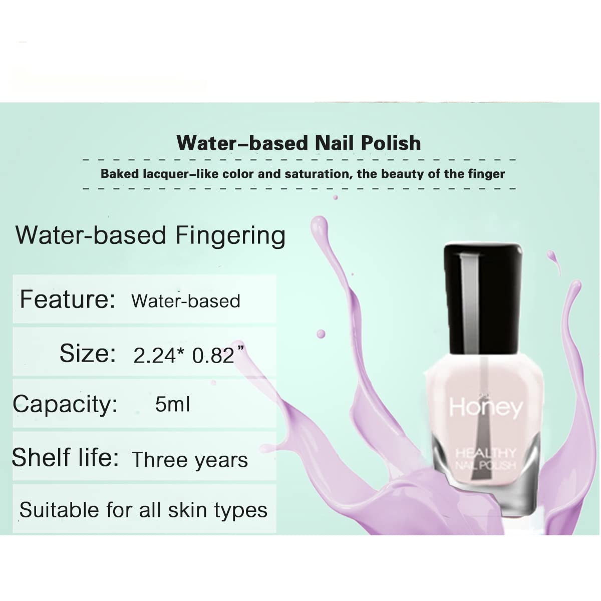 Non Toxic, Easy Peel Off and Fast Dry Nail Polish Set for Pack, Eco Friendly & Organic Water Based Nail Polish for Women,Teens (6 Bottles, 5ML)