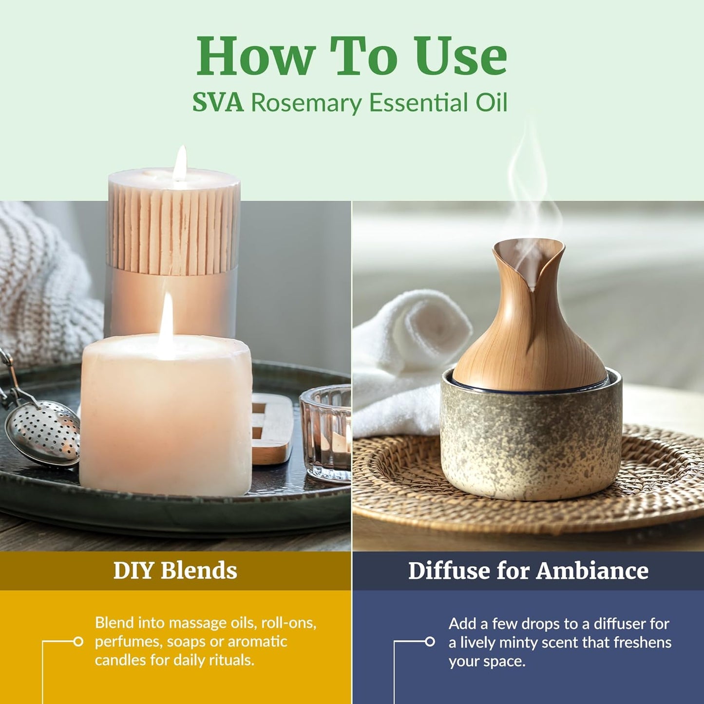 SVA Rosemary Essential Oil – 4 Fl Oz – 100% Natural Rosemary Oil for Hair, Face, Skin Care, Diffuser, Aromatherapy, Scalp, Body Massage, Soap and Candle Making – with Dropper