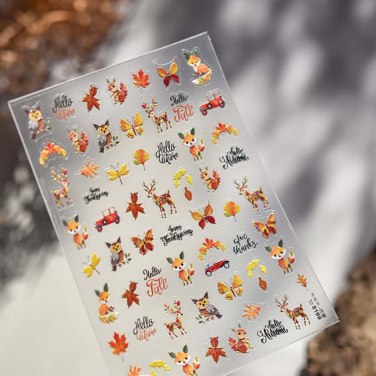 Fall Nail Sticker 5D Embossed Autumn Nail Decals Maple Leaf Design Butterfly Nail Art Sticker Cute Nails Art Decals Plants Animals Nails Supplies for Women Holiday DIY Manicure 1 Sheet