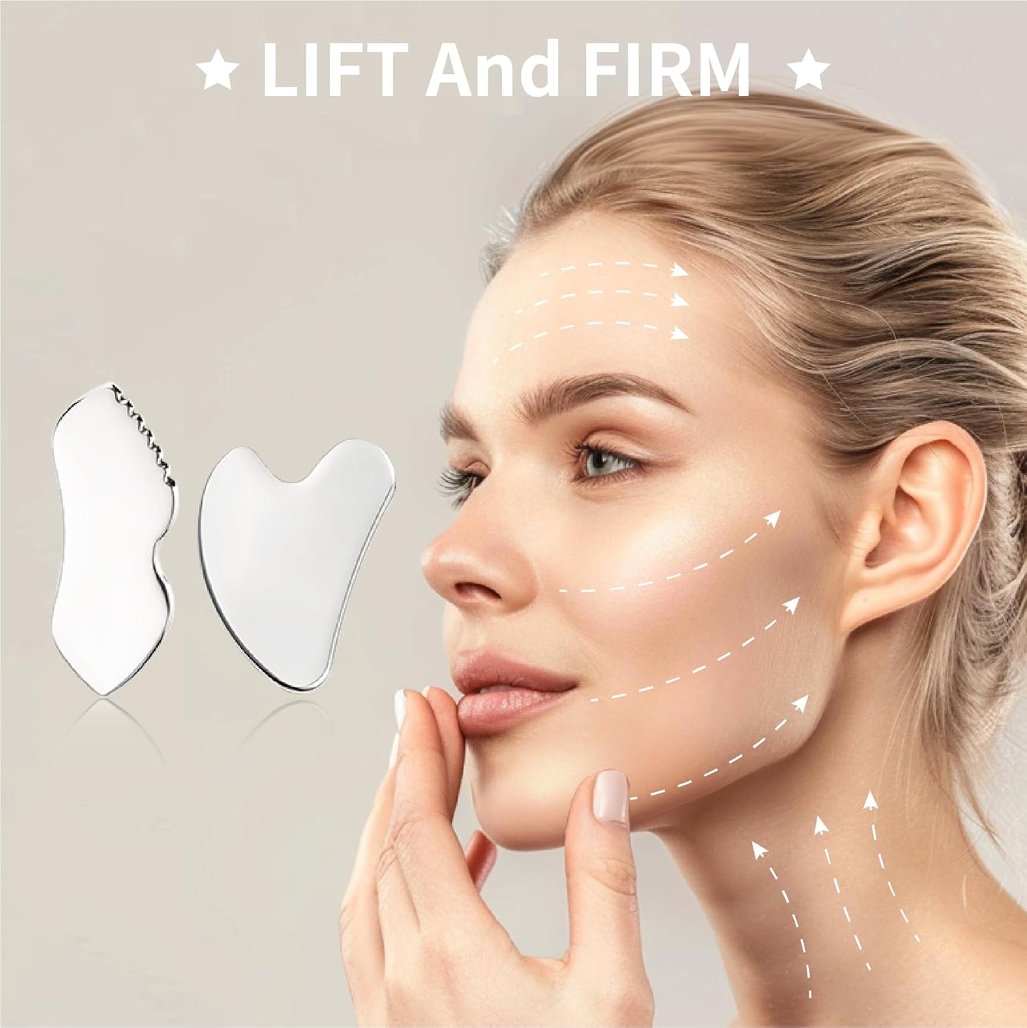 2Pcs Gua Sha Facial Tools Stainless Steel, Detailer GuaSha Set for Face Neck, Natural Skin Care Metal Gua Sha Lymphatic Drainage Face Massage Tool, Gift for Women