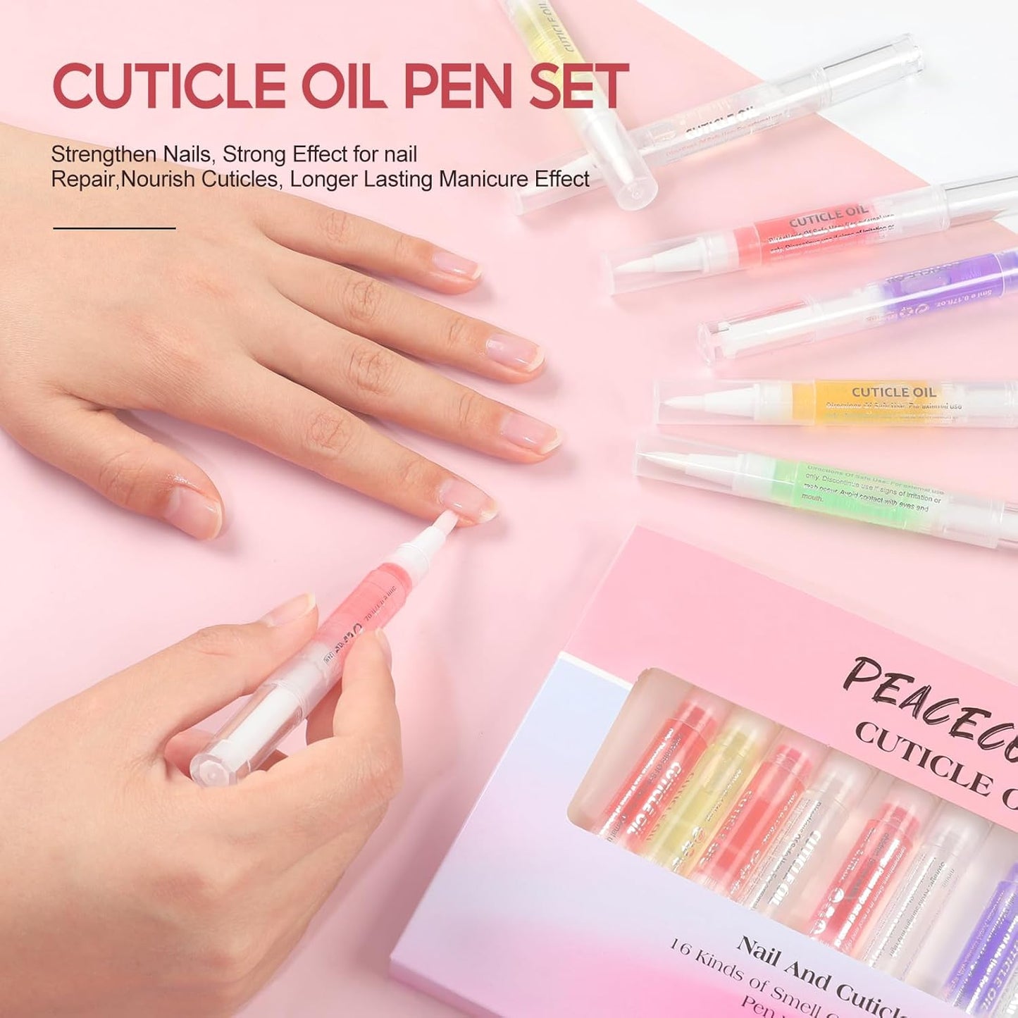 Peacecolor 16Pcs Cuticle Oil Pen for Nails Portable Nail Moist Nail Strengthener Nails Care Kit for Treatment Care Nail Softener and Strengthener