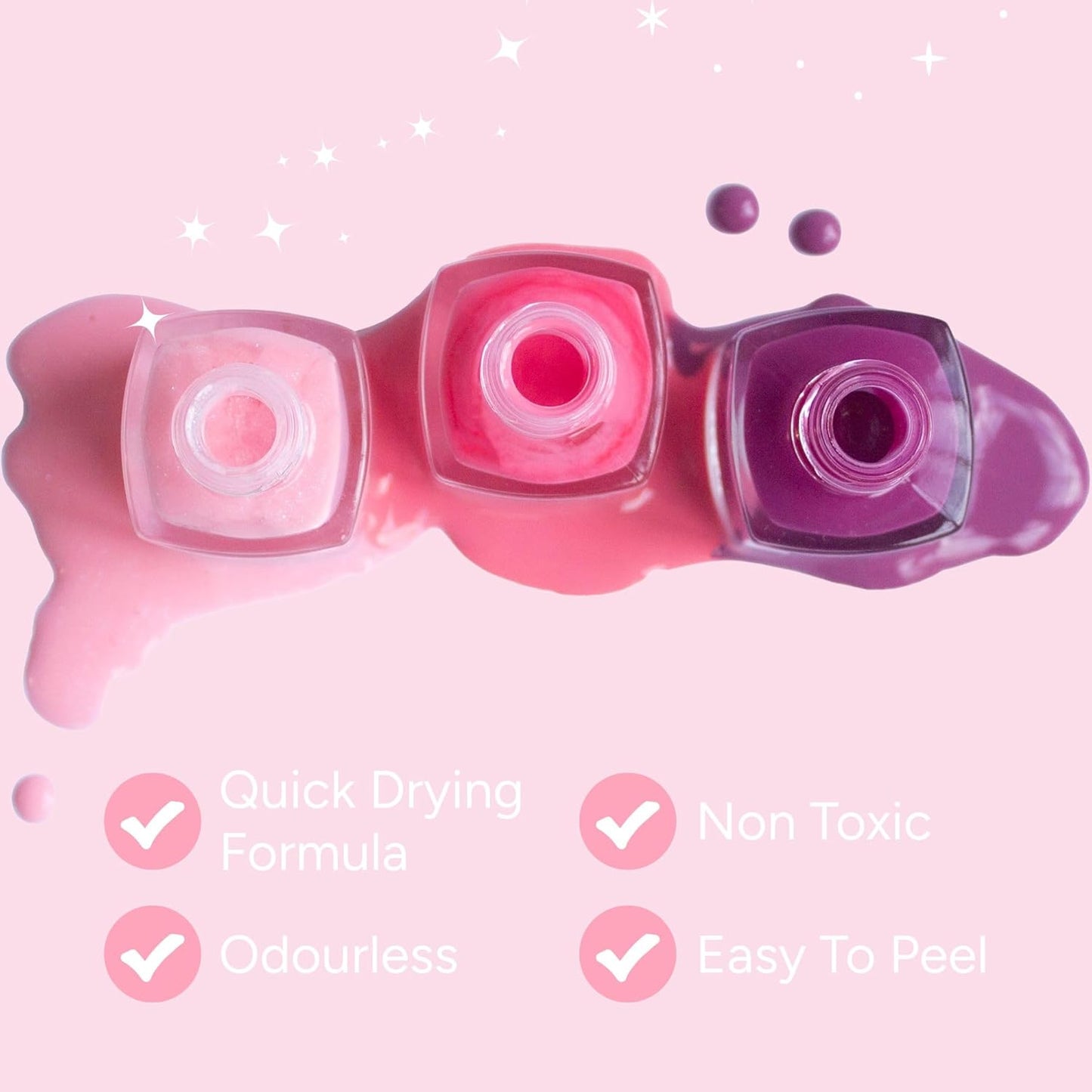 MISS NELLA SWEET LITTLE PACK, Nail Polish Set-Easy Pell off And Water Based Formula, 3 Colors of Nail Glitter set- Cheeky Bunny, Pink A Boo & Little Poppet, Perfect Kids Nail Polish