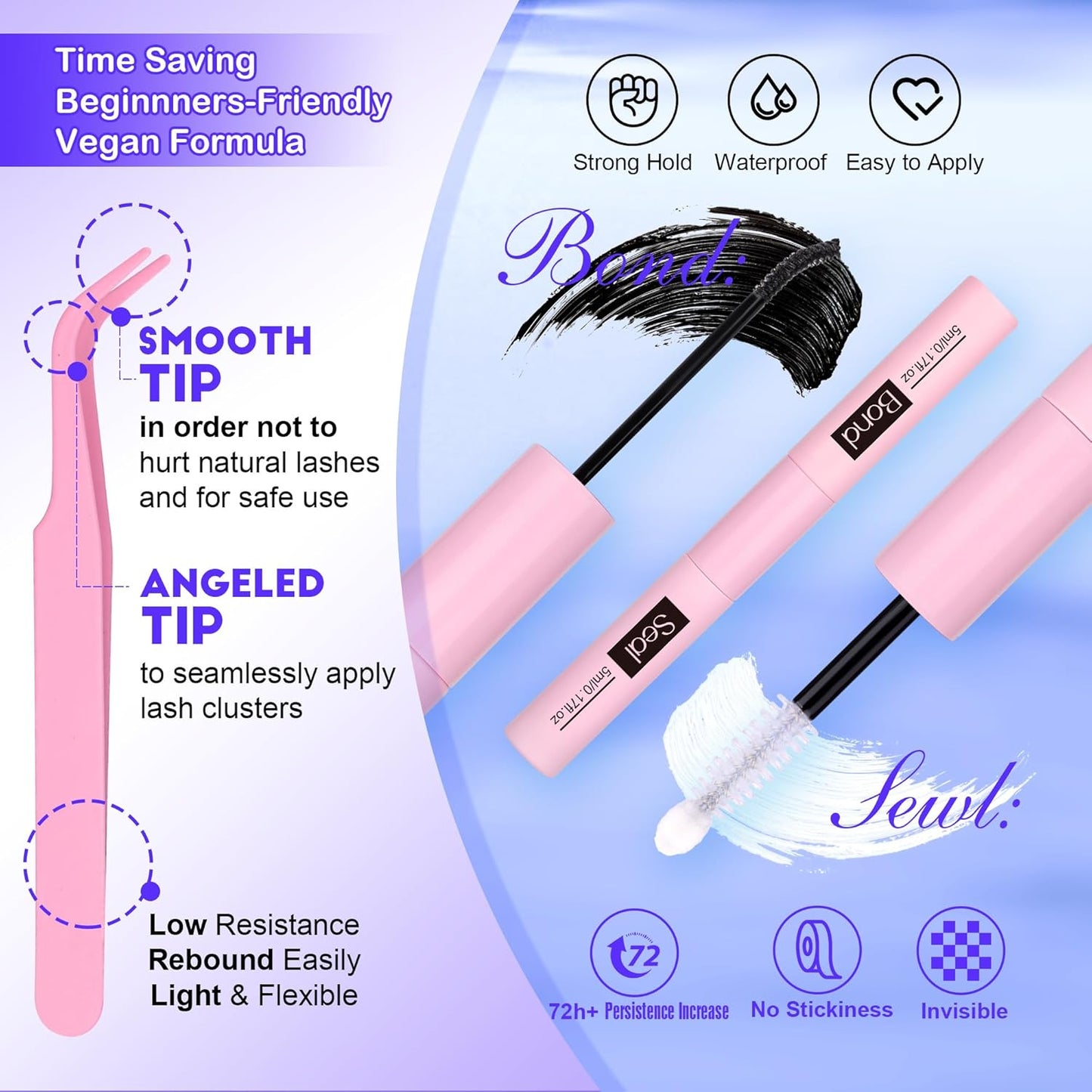 Pawotence Lash Clusters Kit Wispy Lash Extension Kit 10-18mm Cluster Eyelash Extensions Kit Individual Lashes 144pcs Eyelash Clusters with Lash Bond and Seal, Lash Tweezers for Self Use