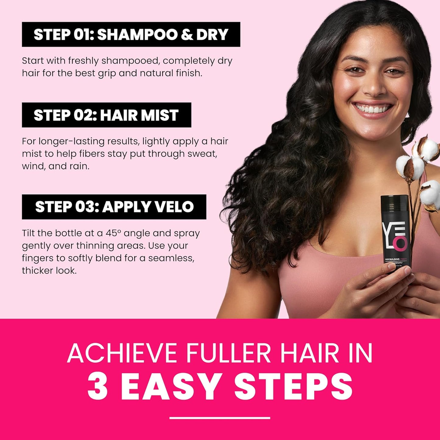 VELO Hair Building Fibers for Thinning Hair –LIGHT BROWN Hair Fibers for Men & Women – Covers Bald Spots, Hairline Powder, Hair Thickening Fibers – Hair Filler Powder for Fuller-Looking Hair – 30g