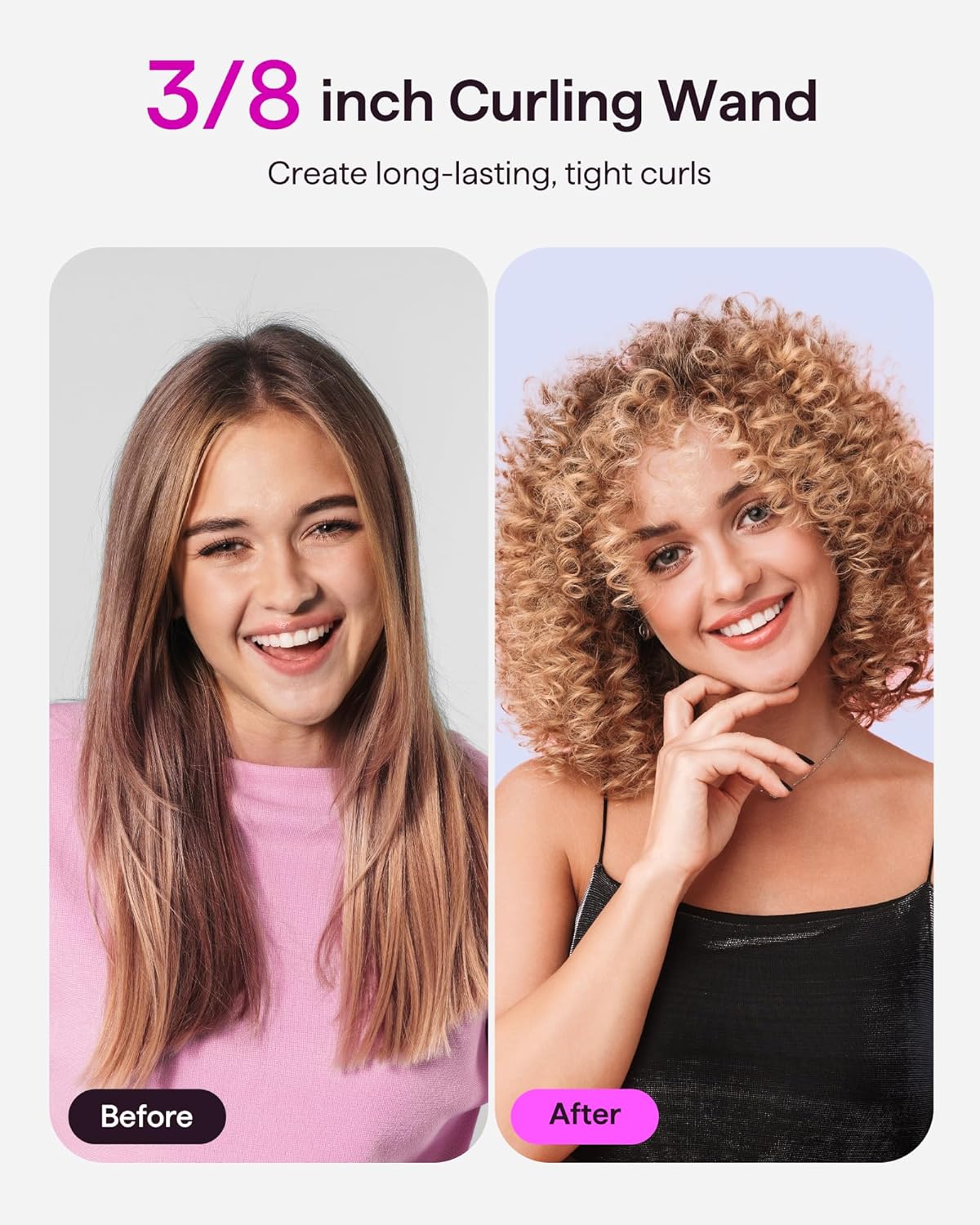 Wavytalk 3/8 Inch Small Curling Iron, Curling Wand for Short & Long Hair, Ceramic Small Barrel Curling Iron with Adjustable Temperature, Include Heat Resistant Glove (Purple)