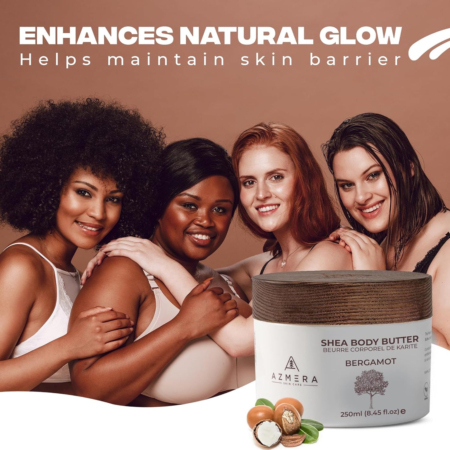 AZMERA Handcrafted Whipped Shea Body Butter – Luxurious Moisturizer for Dry, Sensitive Skin with Bergamot, Argan Oil & Vitamin E – Vegan, Non-Greasy Skincare – 8.82 oz