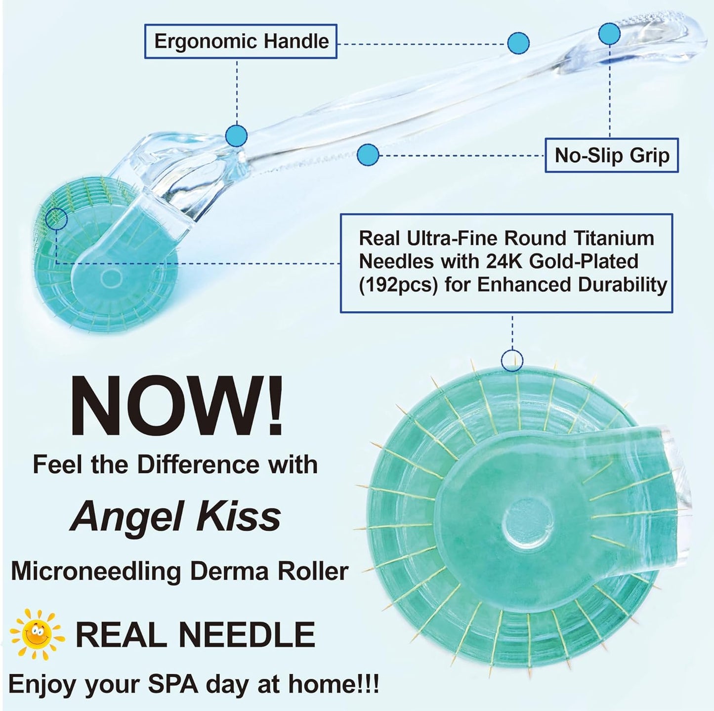 Derma Roller REAL NEEDLE for Face, Body, Hair, Scalp, Beard | Angel Kiss Upgraded 192 Titanium 0.3mm Microneedling Roller (Advanced.5) | At Home Micro Needle Roller for Women | Beard Roller for Men