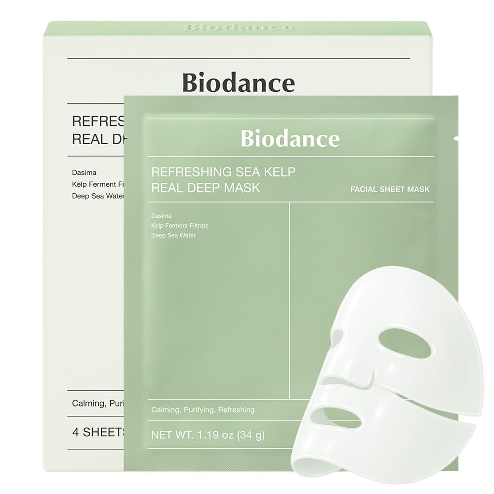 BIODANCE Refreshing Sea kelp Real Deep Mask, Overnight Hydrogel Mask, Calming, Oil & Sebum Control, Blemish Care, Korean Skincare | 1.19oz(34g) x 4ea