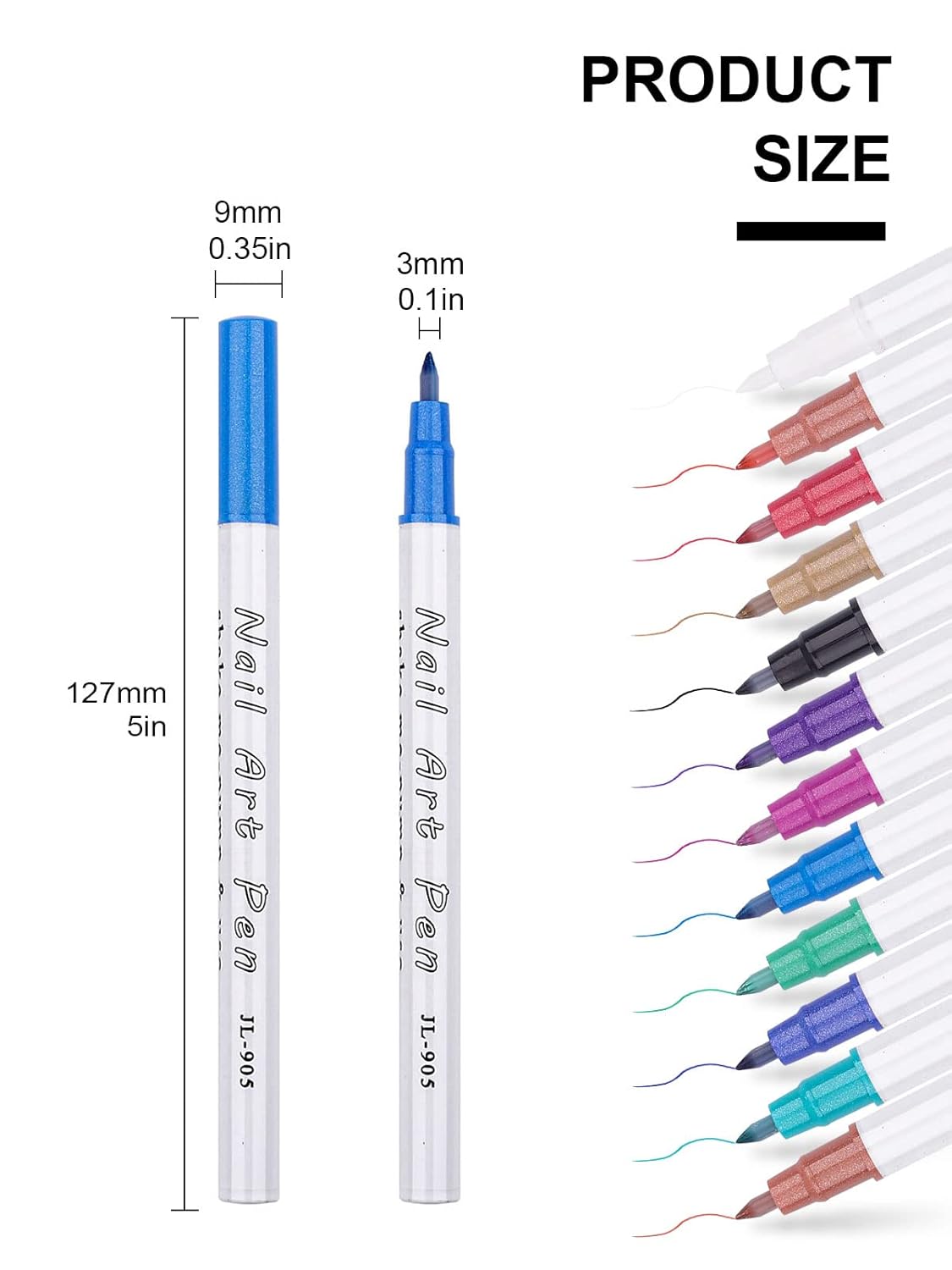 12 Color 3D Nail Art Pens Set, Kalolary Nail Point Graffiti Dotting Pen Drawing Painting Liner Brush for DIY Nail Art Beauty Adorn Manicure Tools