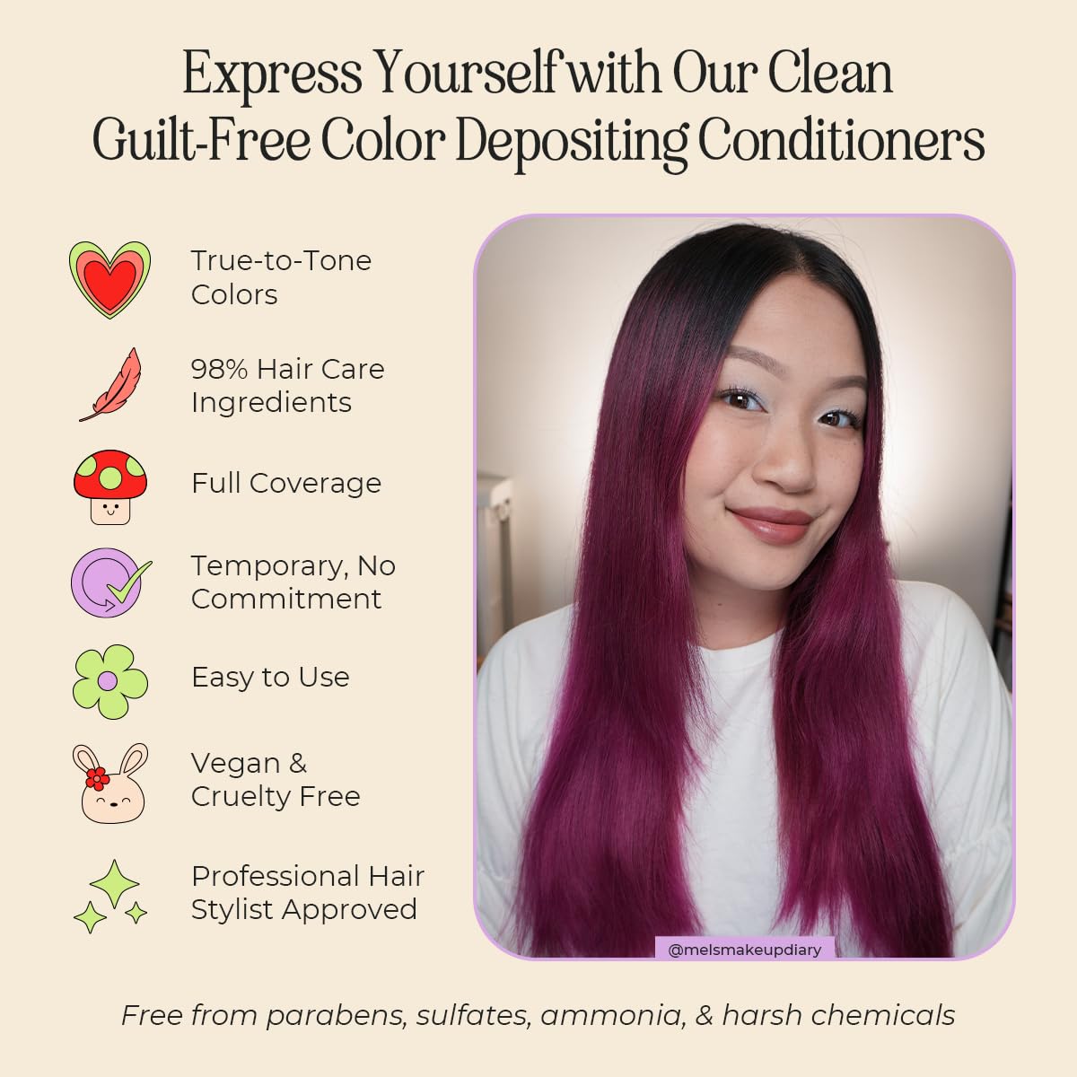 INH Semi Permanent Hair Color | Color Depositing Conditioner | Pink Hair Dye | No Bleach No Peroxide Temporary Fuchsia Crystal Tint for Women, Men | Vegan, Ammonia Free, Sulfate Free, Ready to Use 6oz