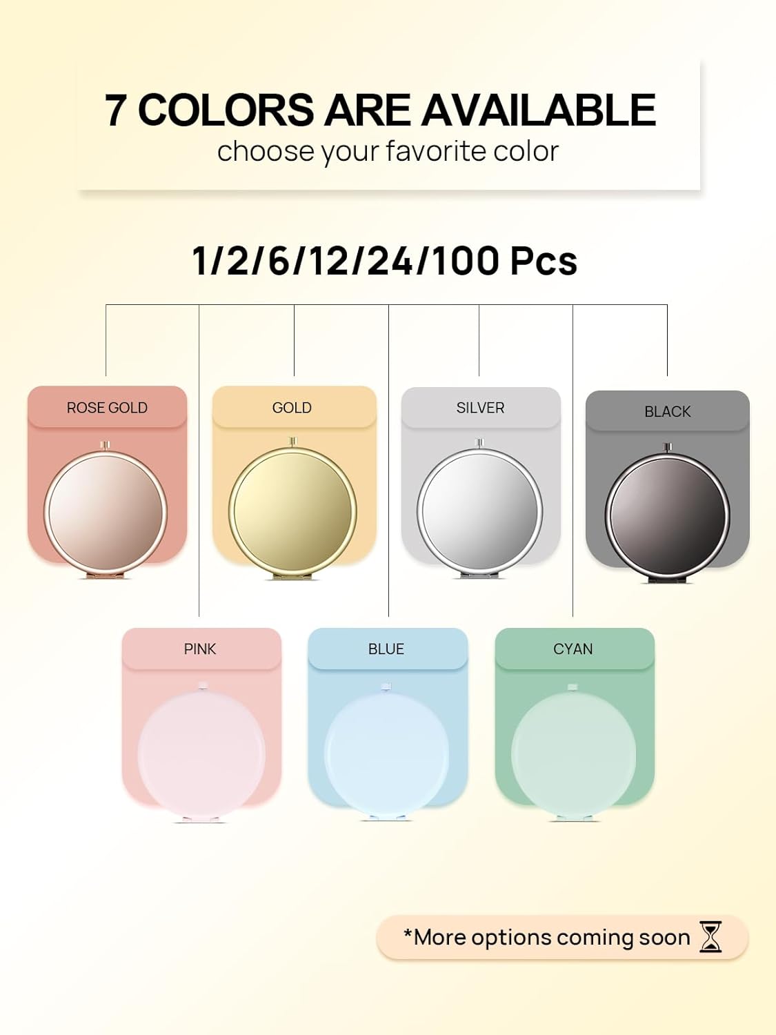 Compact Mirror Bulk, Set of 2 Double-Sided 1X/2X Magnifying Purse Pocket Makeup Mirrors(Round, Gold)