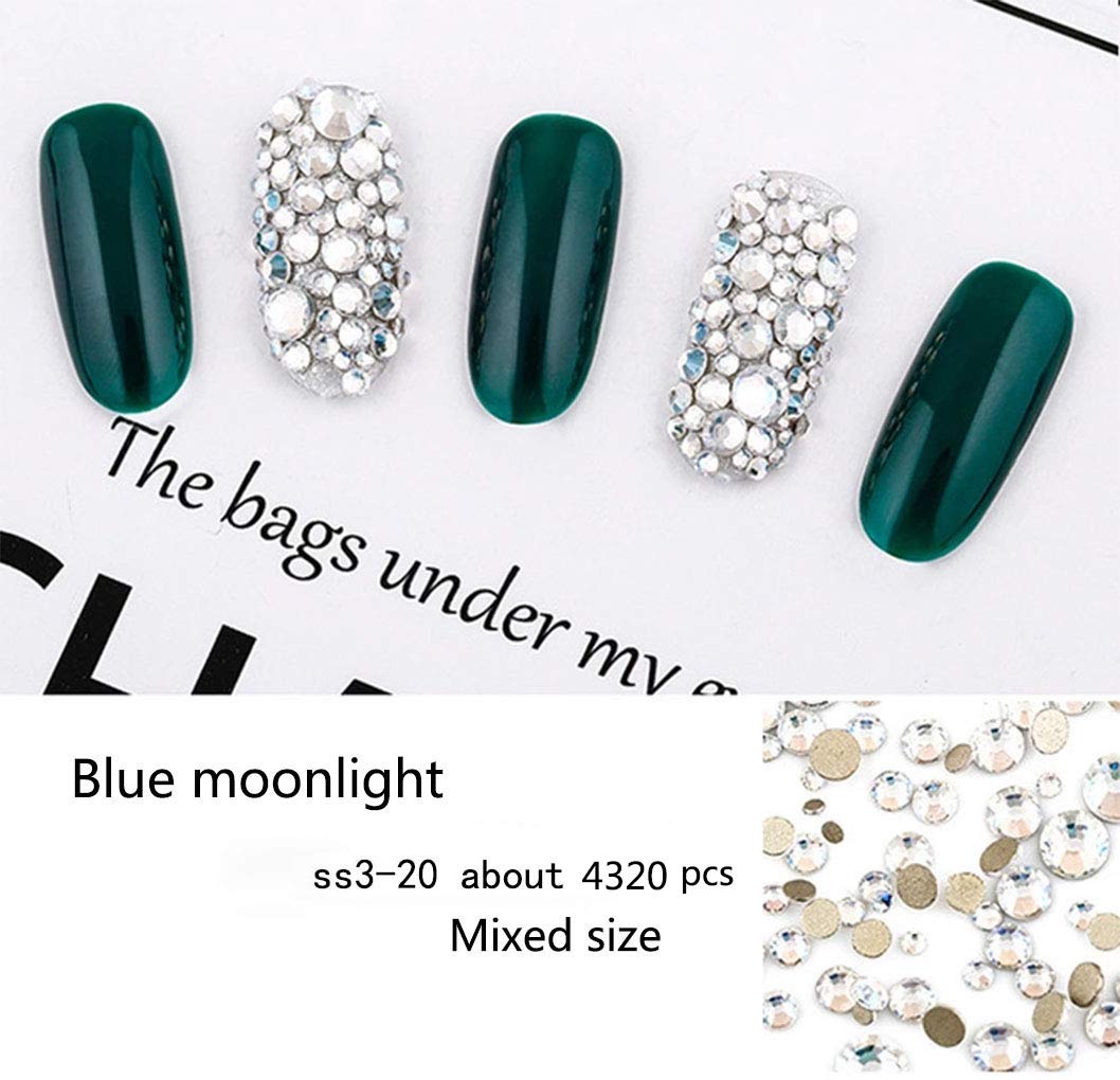 Rhinestones flat back gems round DIY decorative Nail Face and apparel accessories ss3-20 mix size(4320pcs blue moonlight)
