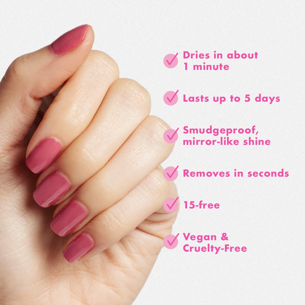 Olive & June Quick Dry Nail Polish | Instant, Fast-Drying, Smudgeproof Color | 15-free, Vegan, Cruelty-Free Formula | Lasts up to 5 Days | Salon-Quality Manicure, Pedicure at Home | Primrose Rosy Pink