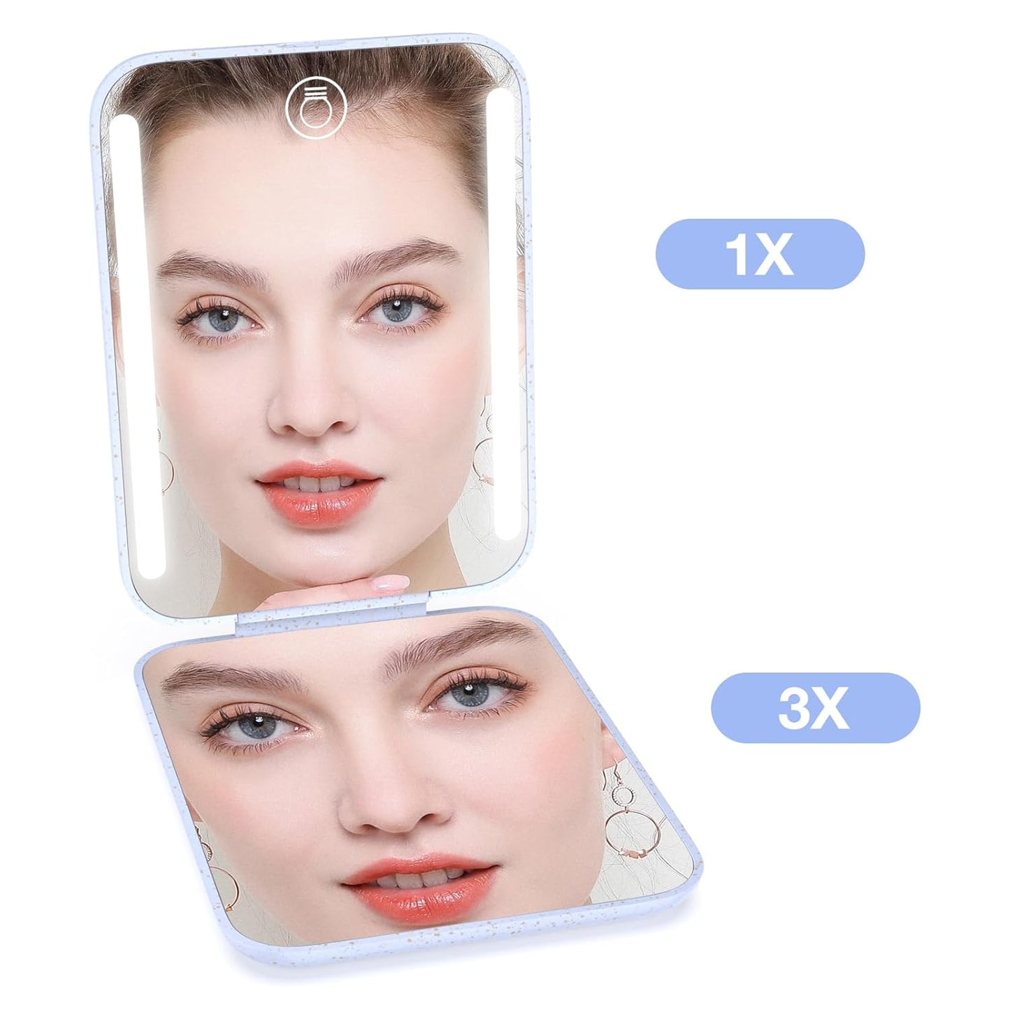 Kintion Rechargeable Pocket Mirror, Wheat Straw Material 1X/3X Magnification Portable Compact Mirror, Handheld Travel Mirror, Small Purse Mirrors for Women, Purple