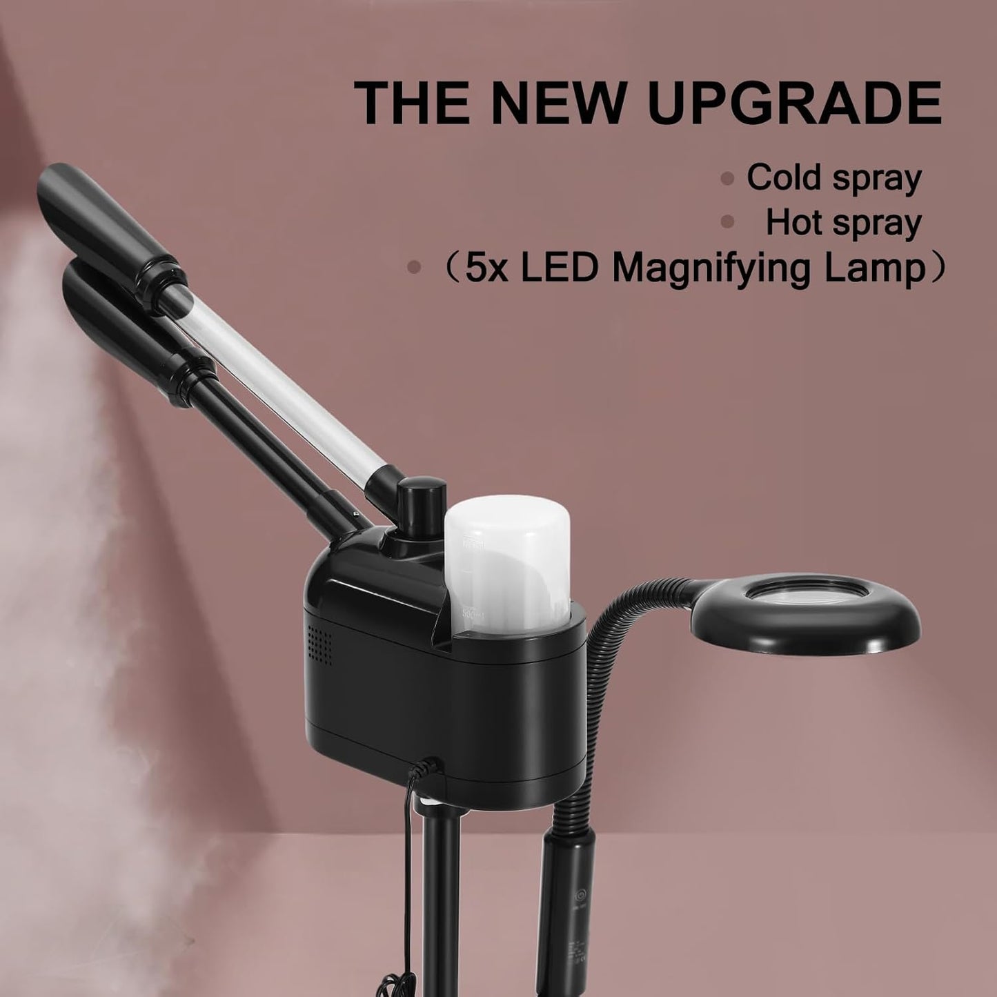 Artist hand Professional 3 in 1 Facial Steamer Upgrade Esthetician Steamer with hot & Cold Nozzle 5X LED Magnifying Lamp Beauty Salon Spa Black