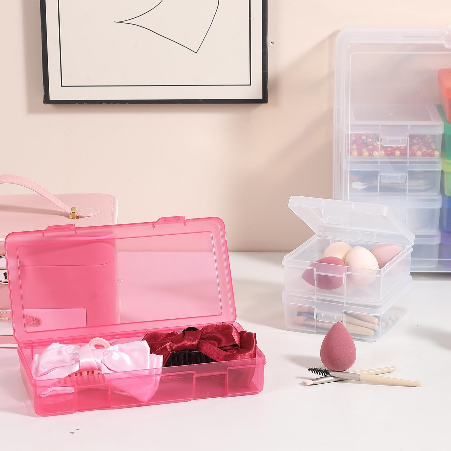 Plastic Storage Box Arts & Crafts Storage Boxes & Organizers With Large Storage Box Craft Organizers And Storage Small Rectangular Plastic Container For Craft Storage (6 Medium Color+ 6 Small Clear)