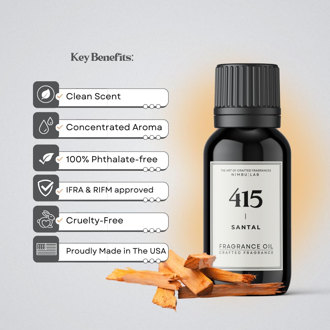 415 Santal The Luxurious Aroma of Santal and Sandalwood Essential Oil Blend for Home Diffusers - Indulge in The Exquisite Aroma and Elevate Your Diffuser Experience (1.0 Oz/30 Ml) - Nimbu Lab