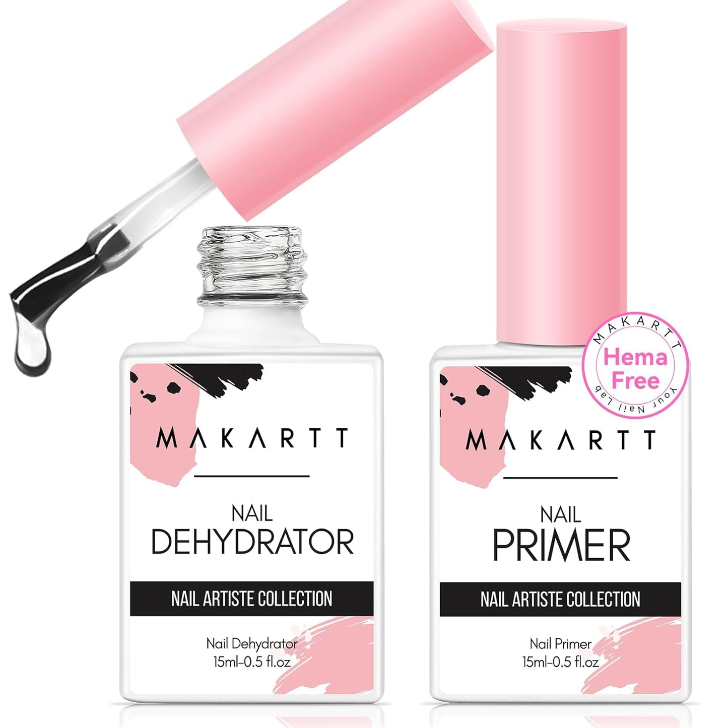 Makartt Nail Dehydrator and Primer Set: Acid Free Air Dry Nail Prep Dehydrate and Hema Free Nail Primer Professional Long-lasting for Acrylic Nails Powder UV Gel Polish(15ML/0.5 oz)