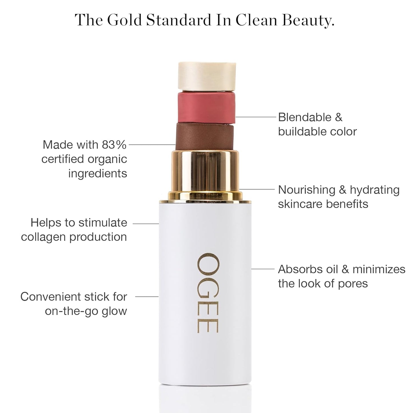 Ogee Sculpted Face Stick (ROSE QUARTZ - ROSE BLUSH) Certified Organic Blush Stick - Multi-Use Cream Blush Stick for Cheeks, Lips & Face