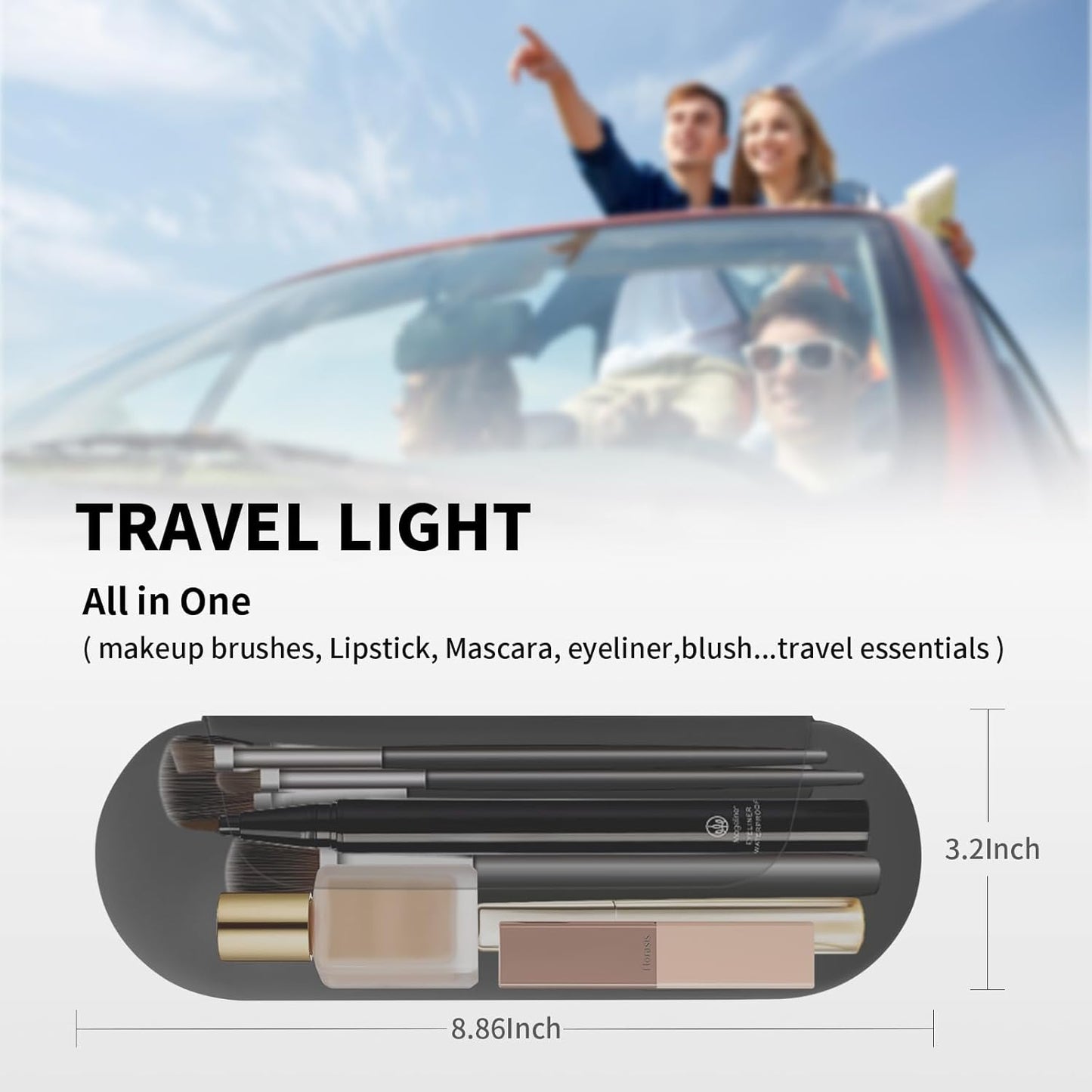 Silicone Makeup Brush Holder Travel Cosmetic Bag：Soft Portable Cosmetic Face Brushes Holder with Upgrade Anti-Fall Out Magnetic Closure, Large Travel Makeup Brush Case - Grey