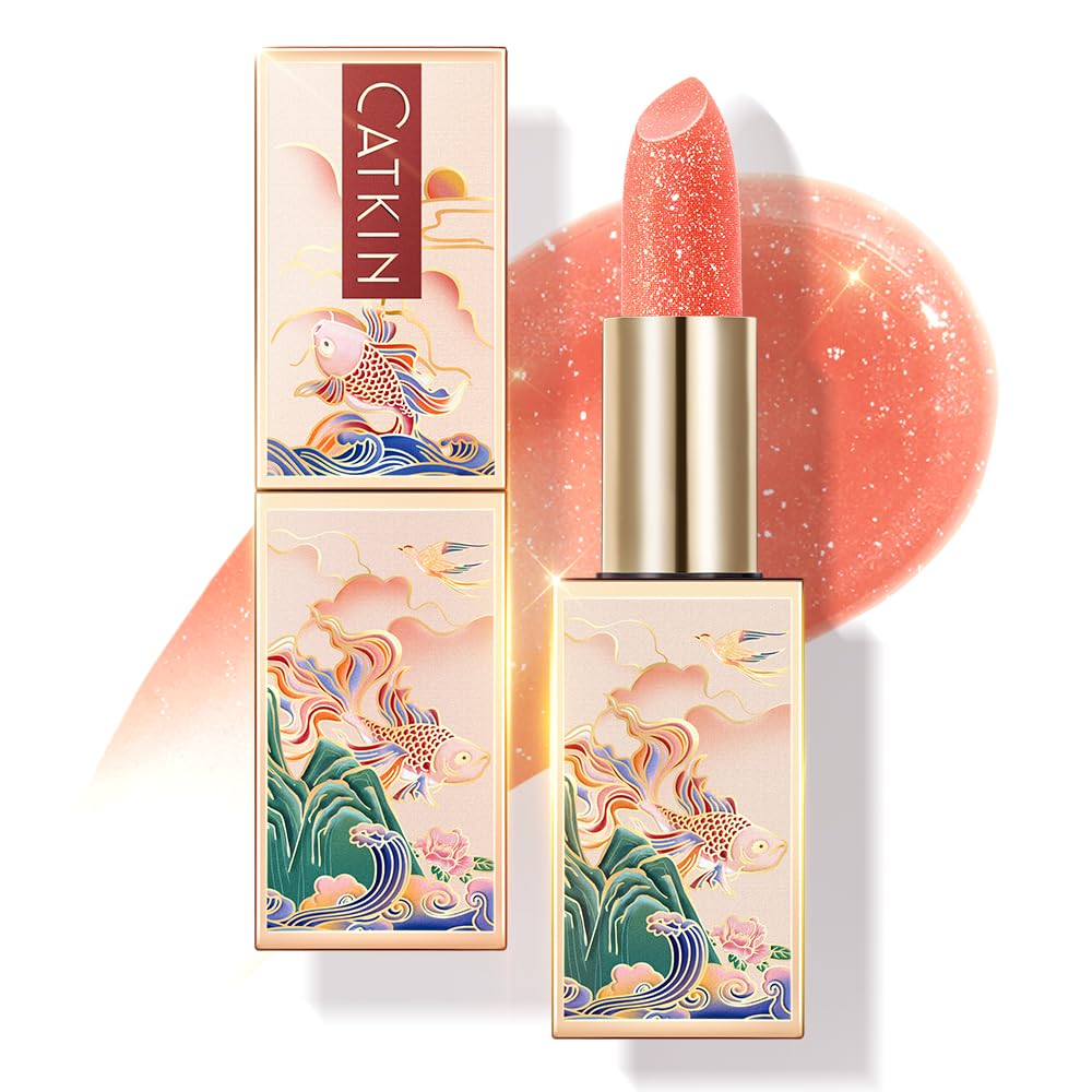 CATKIN Tinted Lip Balm Glitter Lip Stain Ultra Hydrating Lip Moistrurizer Lip Care with Vitamin E Nourishing For Cracked & Dry Lips 0.12 oz C11 Fairy - Coral Pink