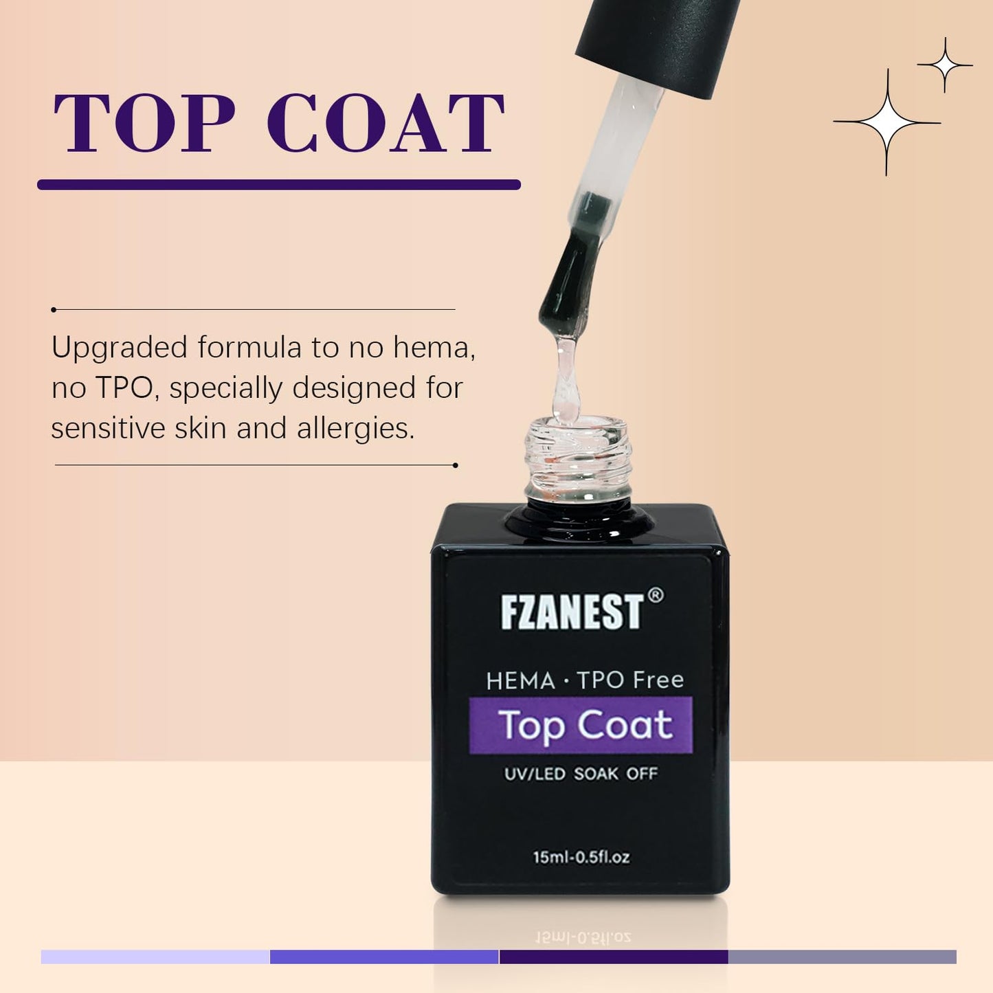 FZANEST Gel Top Coat HEMA-Free, No Wipe Top Coat Nail Polish Smooth High Shine Gel Finish Soak Off UV LED