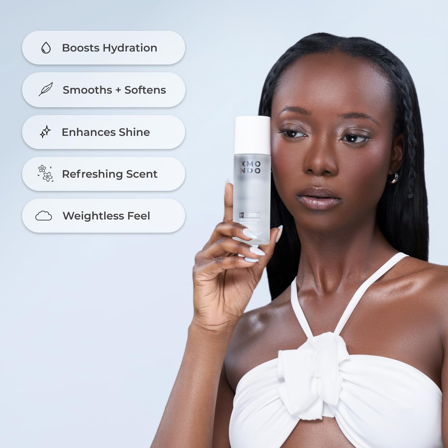 XMONDO 01 Fresh Start Fragrance Mist - Lightweight Hair & Body Perfume Mist with Hyalurionic Acid & Squalane, Fresh Clean Scent, 3.4 fl oz / 100 mL