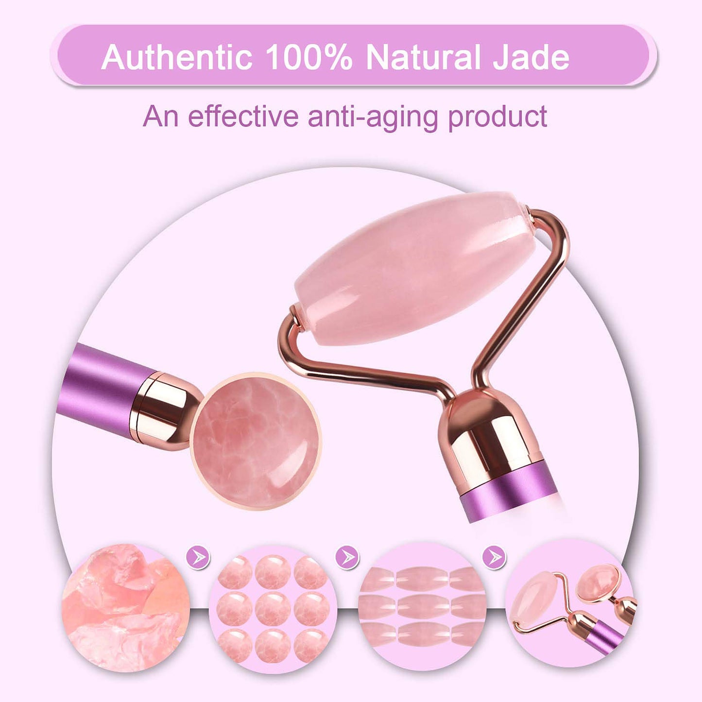 Upgrade 2 in 1 Vibrating Face Roller, Electric Jade Roller Facial Massager Roller for Wrinkles, Flaws, Eyepuffiness and Glowing Youthful Skin