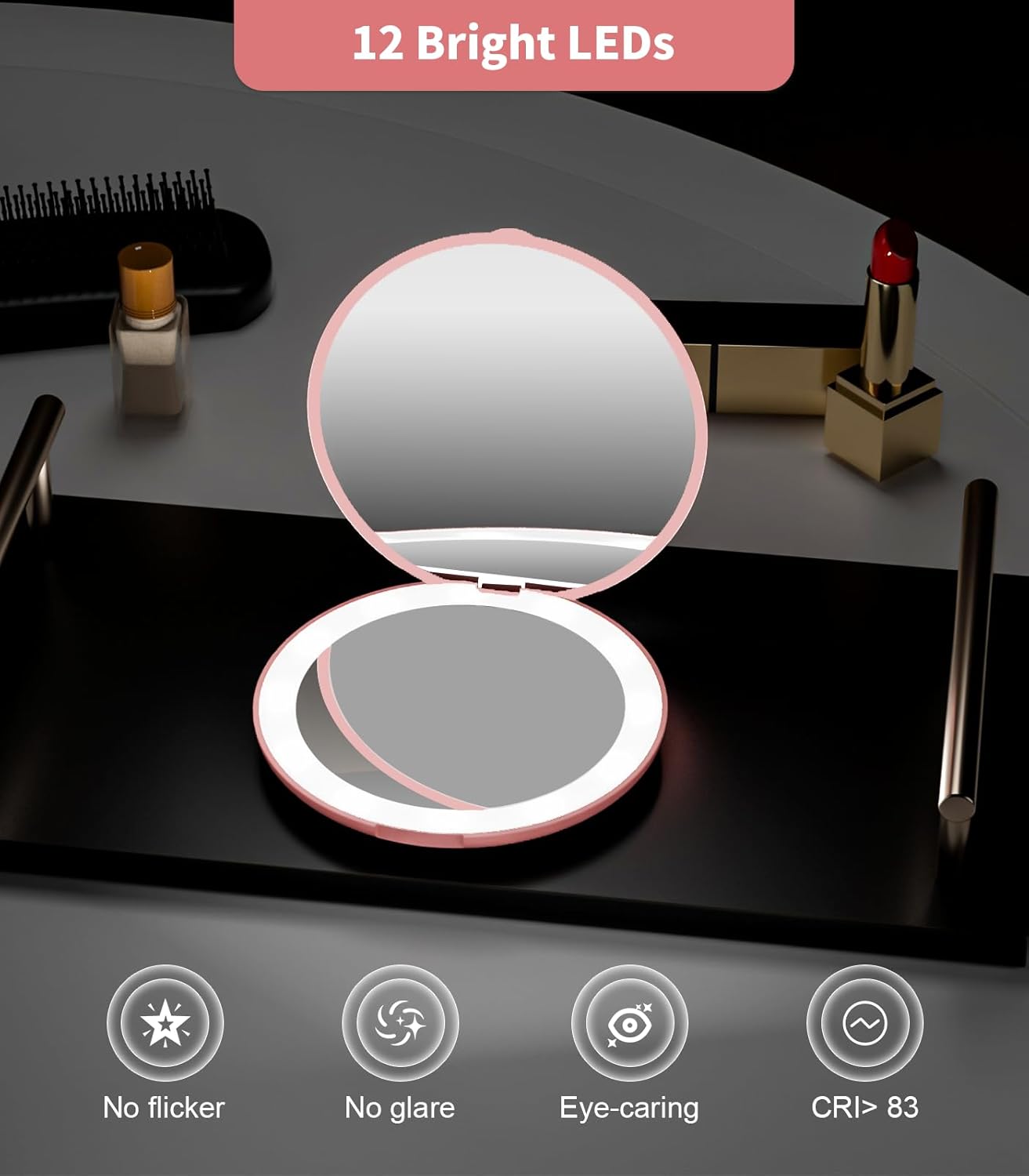 Wobsion Compact Travel Mirror - 1x/10x Magnification, Handheld 2-Sided, Perfect for Purses & Handbags