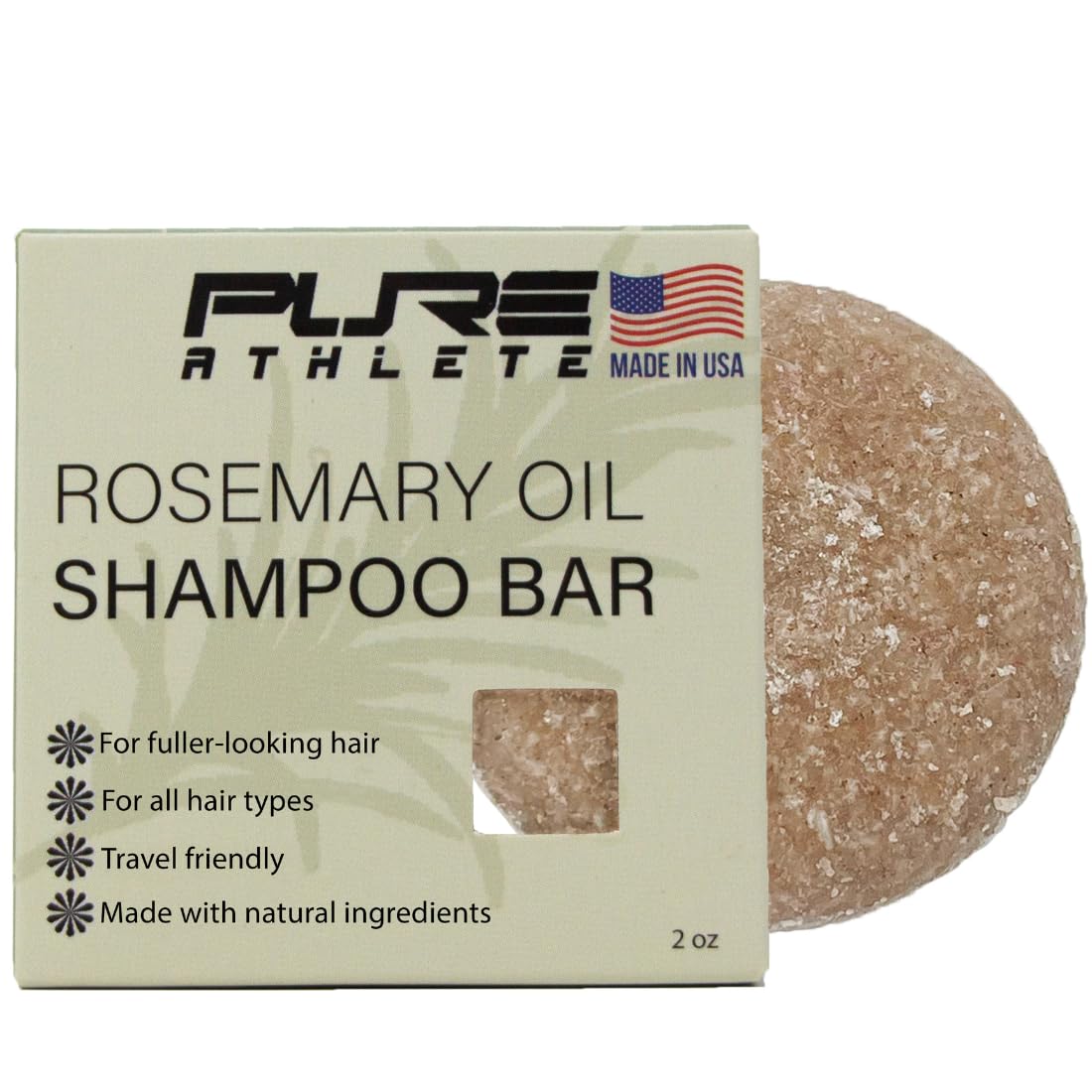 Pure Rosemary Natural Shampoo Bar - Volumizing, Strengthening, Thickening Solid Hair Growth Soap, Made in USA with Rice Protein, Caffeine, Castor Oil, and Ginger, Organic for Women, Men