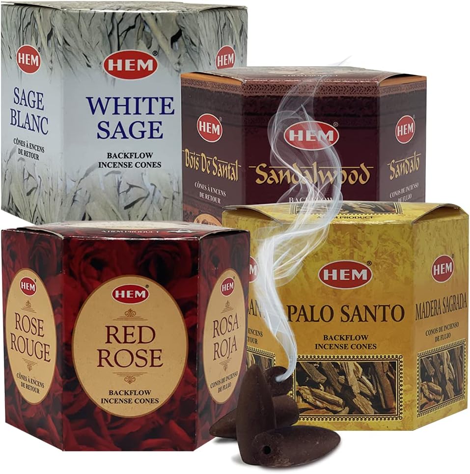 TRUMIRI Incense Cones - Variety Pack of 4 Fragrances (White Sage, Palo Santo, Sandalwood, Red Rose) - 160 Cones (4 Sets of 40) - Aromatic Incense for Waterfall and Mat Bundle