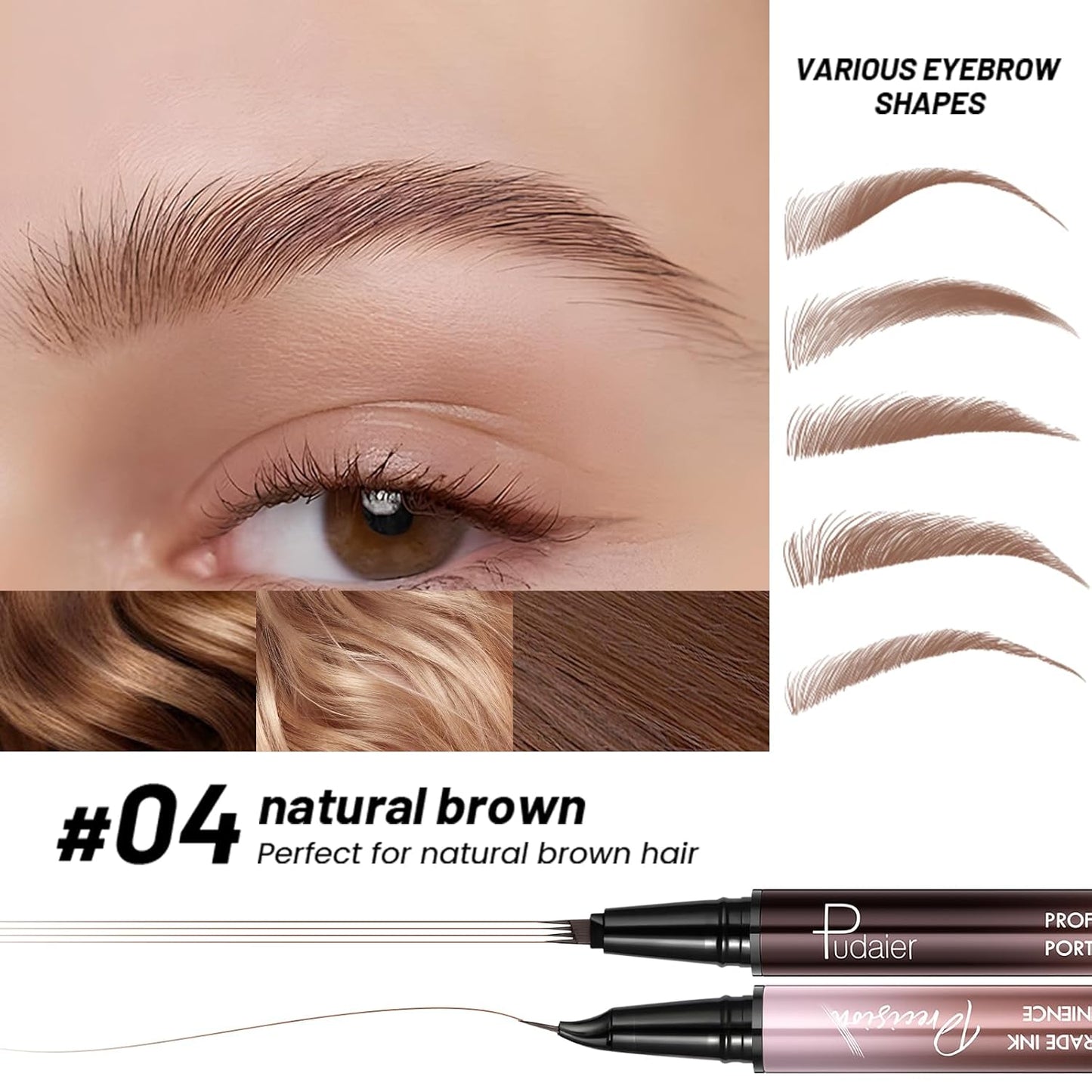 2 Pack Eyebrow Pen, Waterproof Microblading Eyebrow Pencil, 2-in-1 4 Tip Eye Brow Makeup Pen for Women with Precise Curved Brush-Tip Create Natural Hair-Like Brows, Last All-Day (Natural Brown)