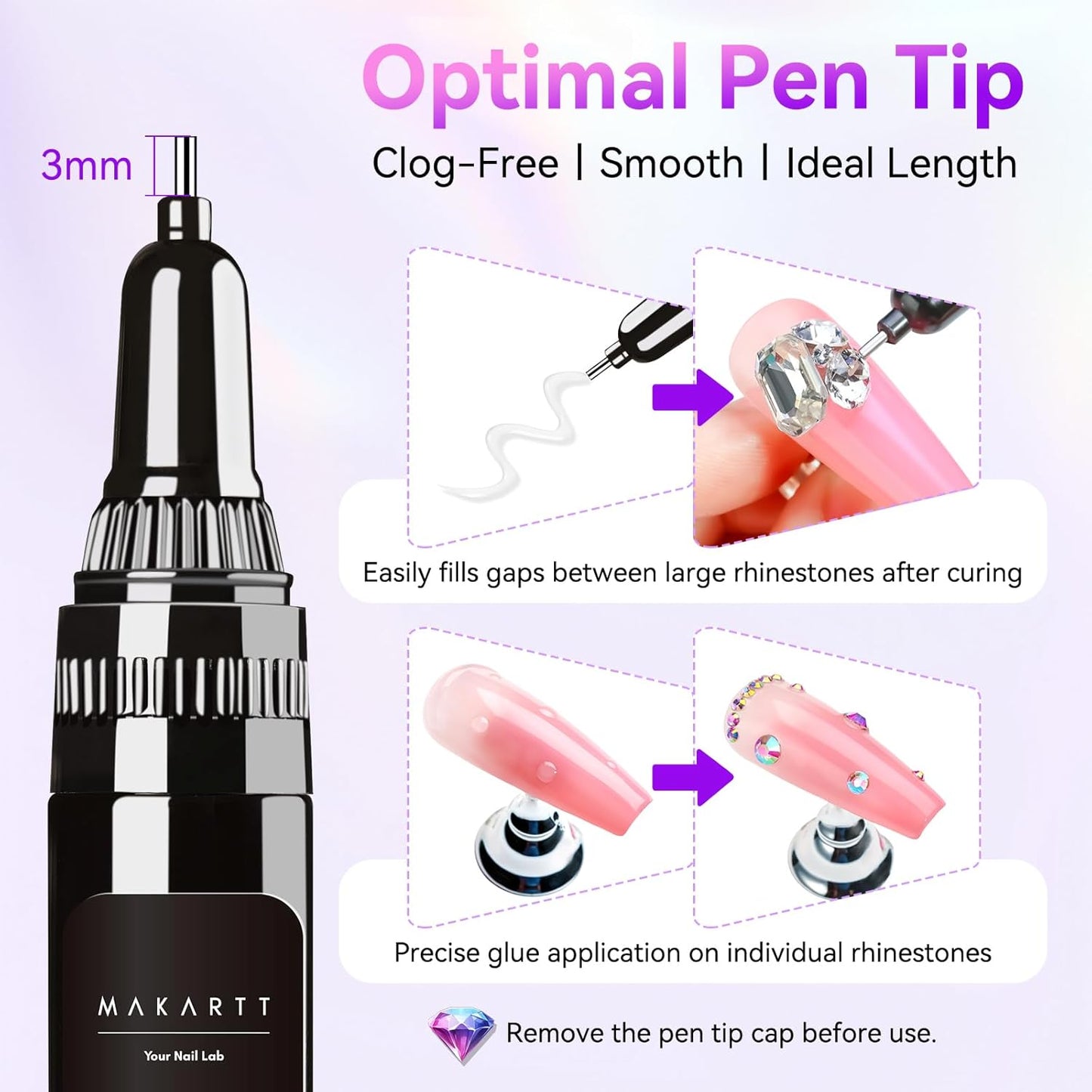 Makartt Nail Rhinestone Glue Gel, Upgrade Gel Nail Glue with Brush Pen Tip Super Strong Adhesive Precise for Nail Charms Crystals Rhinestone Beads Flower 3D Decorations 8ml*2