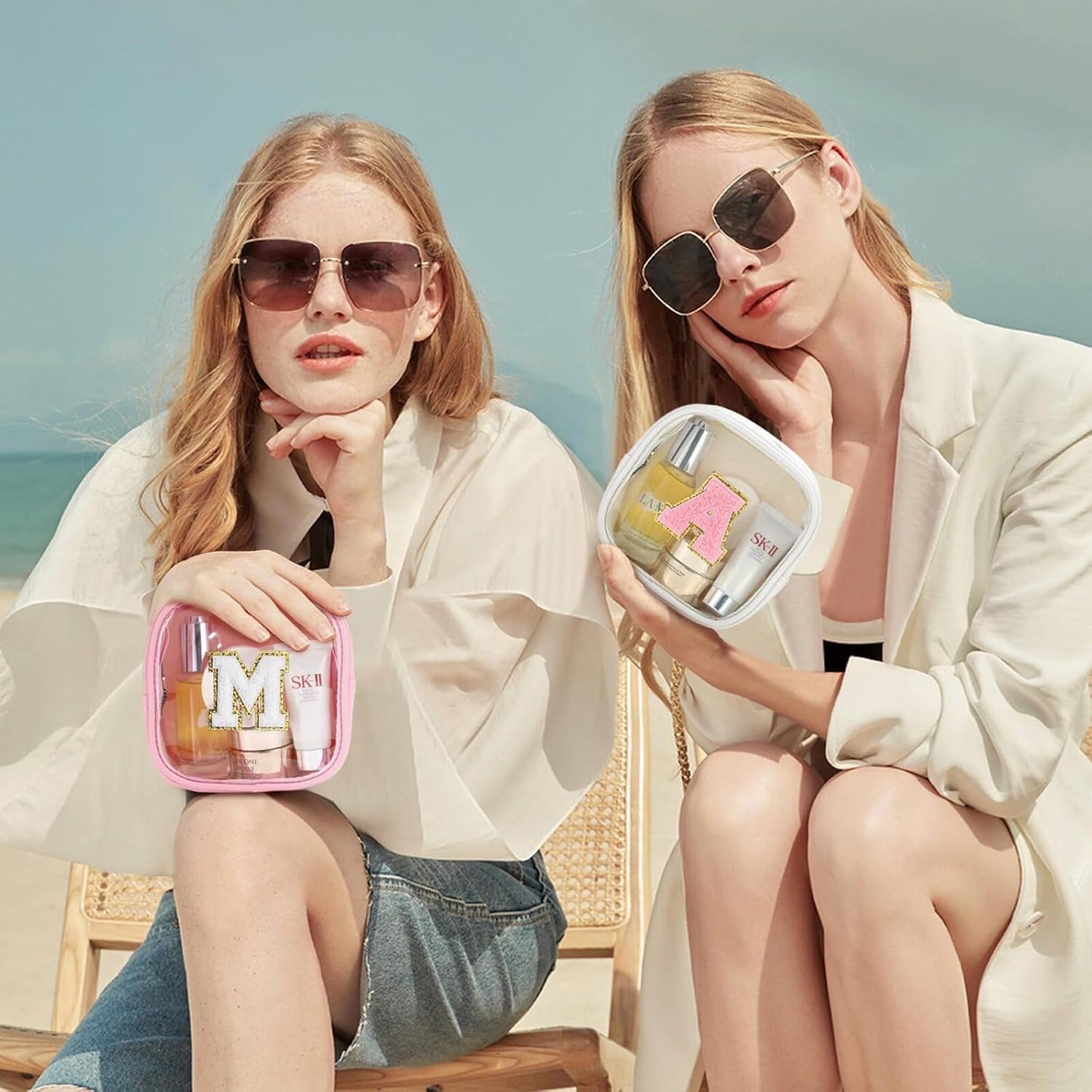 YOOLIFE Initial Make Up Bag Travel Toiletry Bag, Clear Makeup Bag Preppy Cosmetic Bags Organizer Travel Essentials Gifts for Women Teen Girlfriend Teacher Mom Birthday Mothers Day Gifts White G