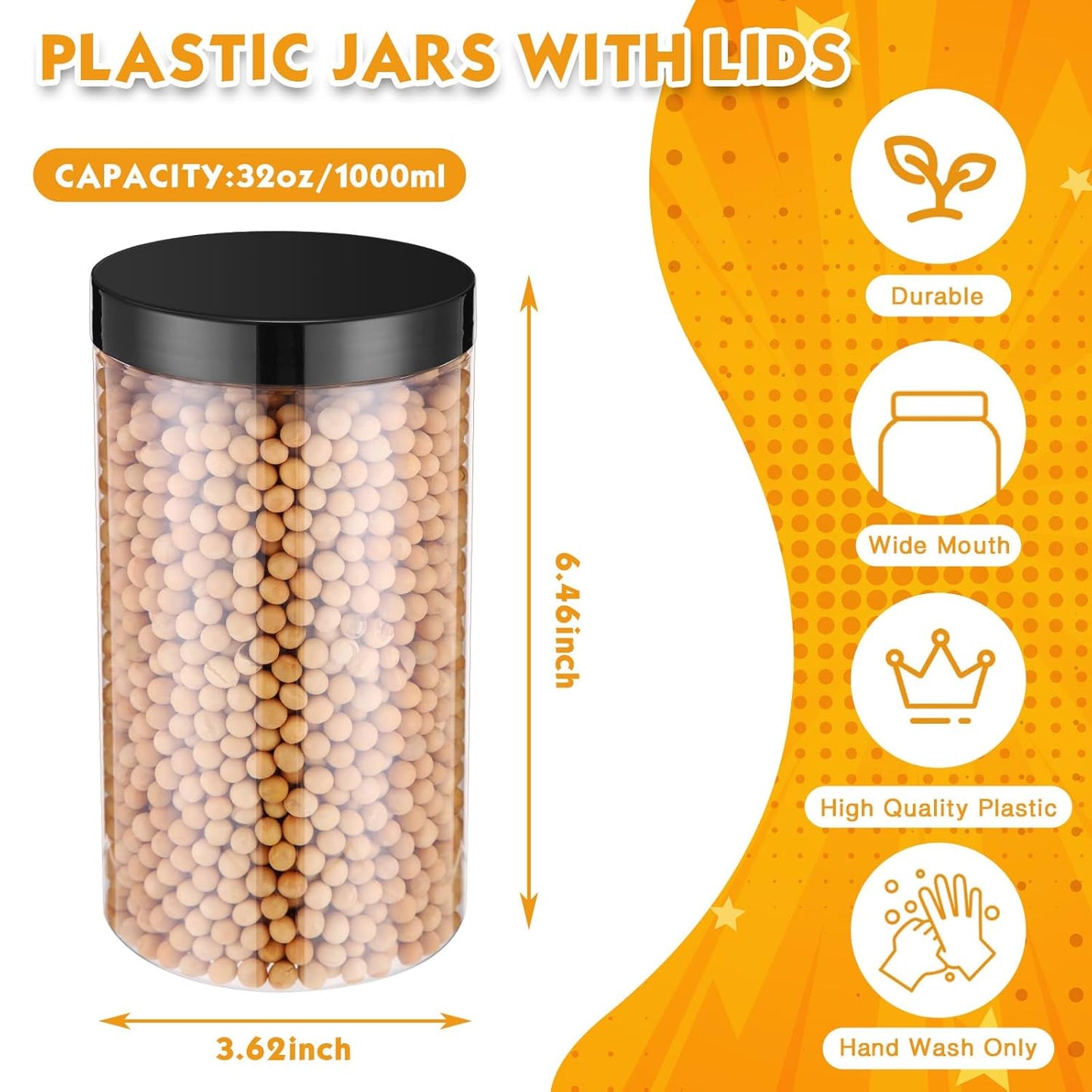 Patelai 4 Pieces Round Wide-mouth Leak Proof Plastic Container Jars with Lids for Travel Storage Makeup Beauty Products Face Creams Oils Salves Ointments DIY Making(32 Ounce,Black)