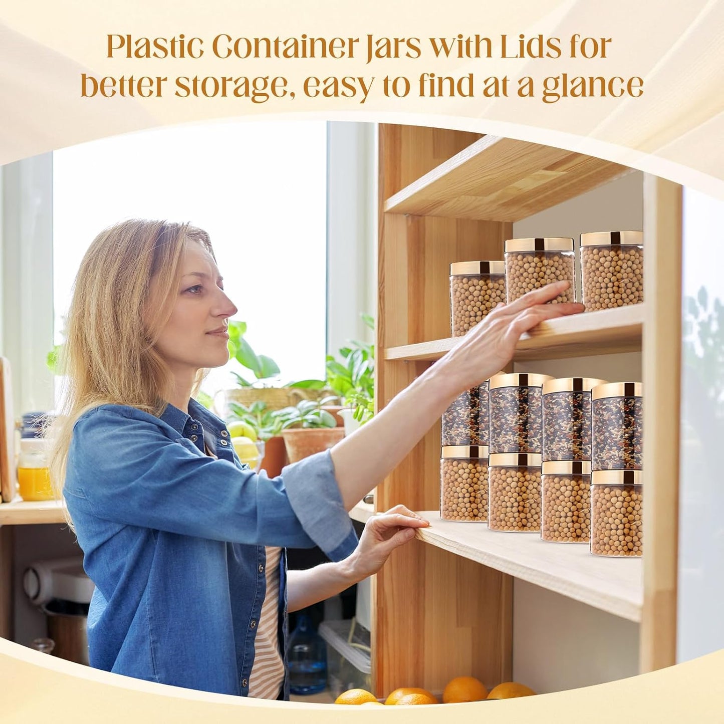 SATINIOR 24 Pieces Empty Clear Plastic Jars with Lids Round Storage Containers Wide Mouth for Beauty Product Cosmetic Cream Lotion Liquid Butter Craft and Food(Gold Lid,16 oz)