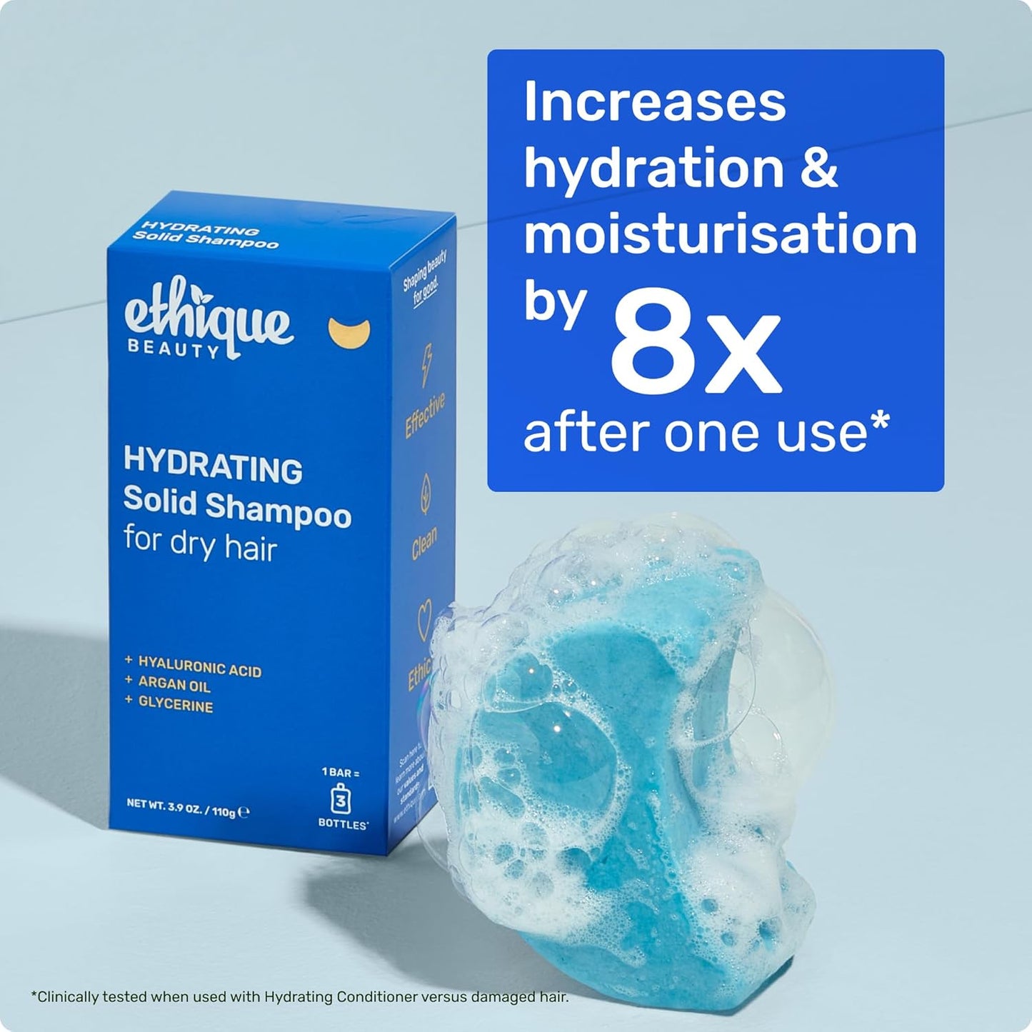 Ethique Hydrating Shampoo Bar for dry hair with Hyaluronic Acid - Plastic-Free, Cruelty-Free, Vegan, 3.88 oz