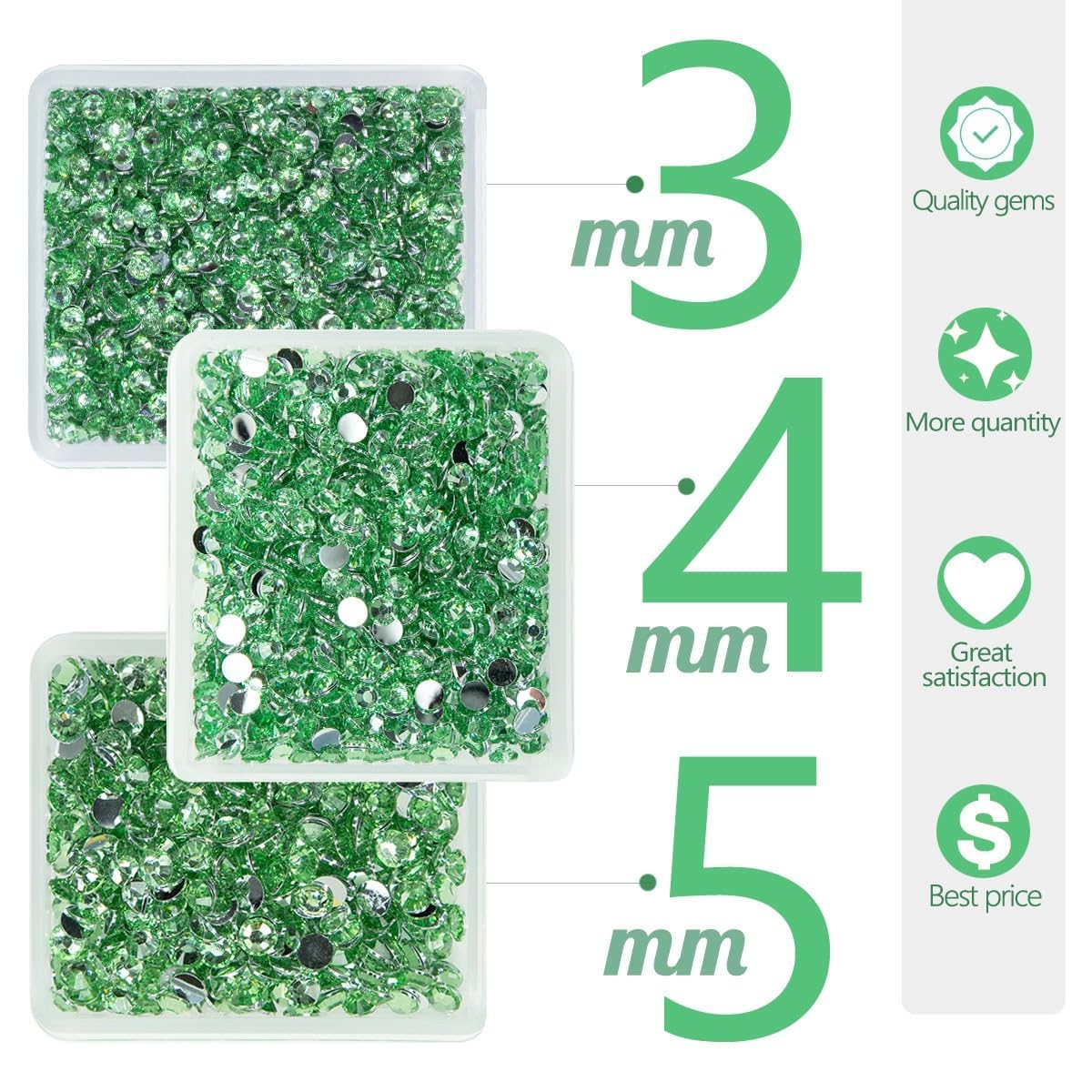 Light Green Crystal Resin Rhinestones for Crafting Grass Green Flatback Stones 3mm 4mm 5mm Non-Hotfix Diamonds Crystals Gems for Nails Face Eyes Makeup Body Tumblers Bottles DIY Crafts Clothes