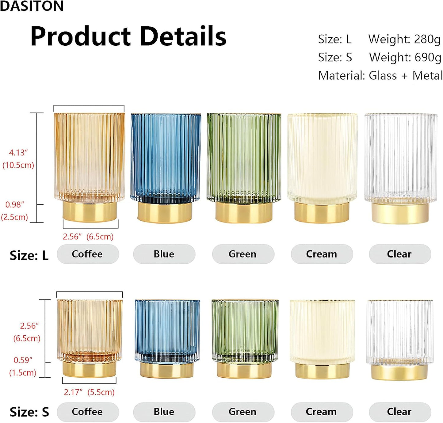 DASITON Makeup Brush holder Organizer,Crystal Cosmetic Makeup Brush Glass Brushes Storage Holder, Vintage Make Up Brush Cup Pen Pencil Holder striped vase(Cream L)