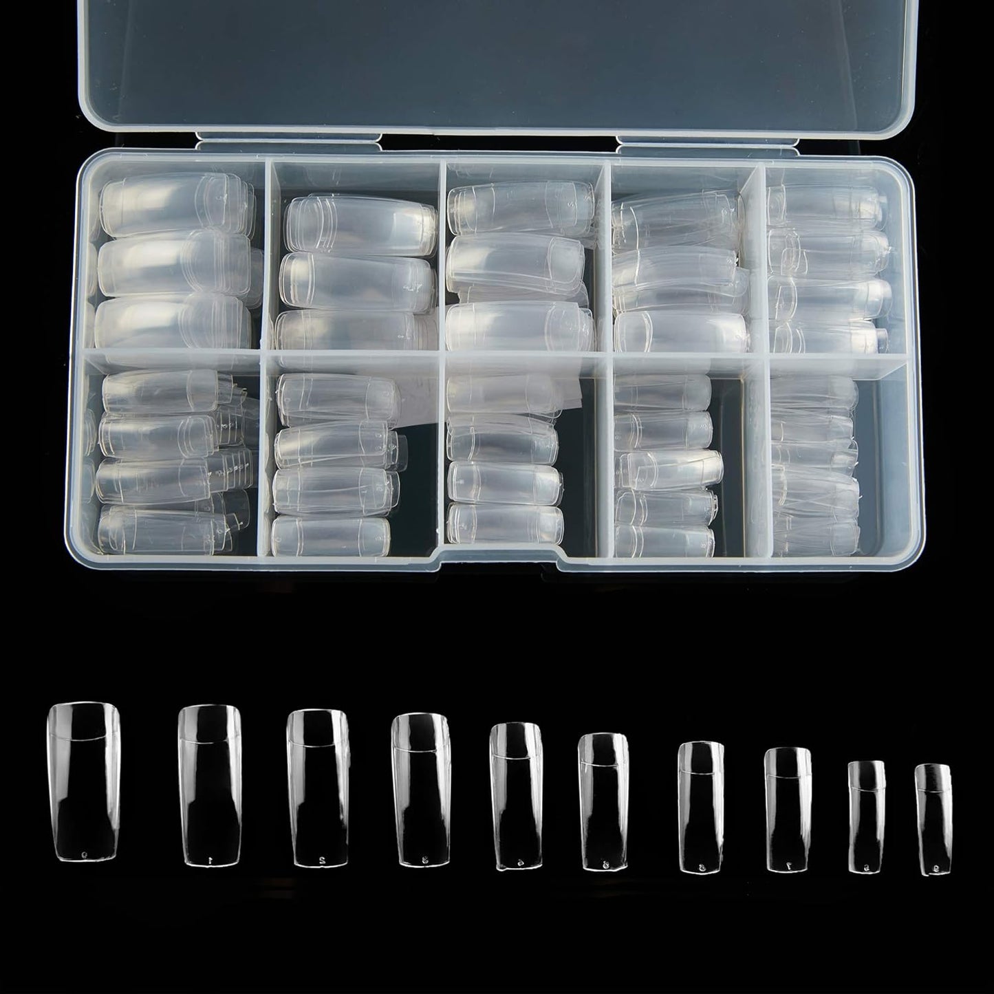 Half Cover Acrylic False Nail Tips, 500PCS Fake Nail Shape Artificial False Nails Tips 10 Sizes with Case for Nail Art Salons and Home DIY (Clear)