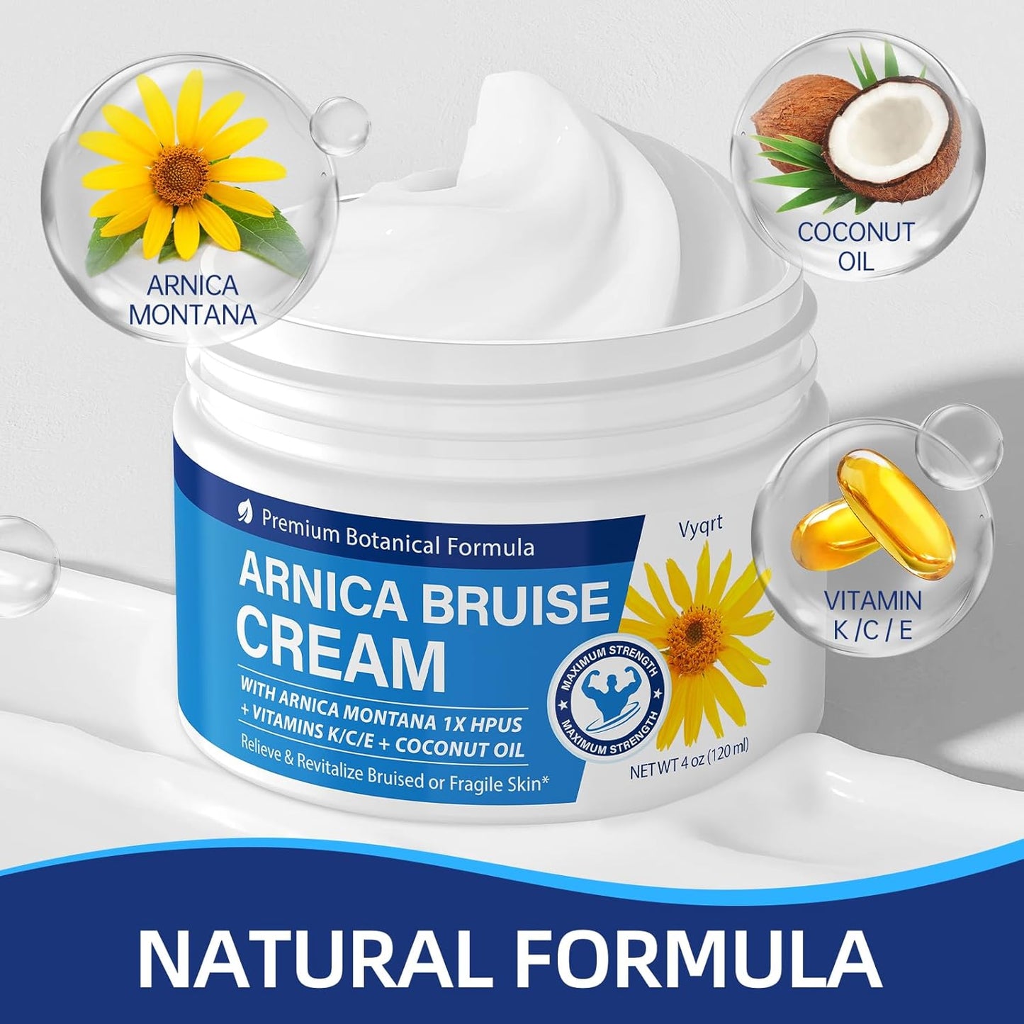 Arnica Bruise Cream Extra Strength-Fast Healing for Bruising & Swelling on Thin Skin, Arnica Gel with Vitamins K, C & E for Hydrating, Natural Pain Cream for Face & Body, 4 oz