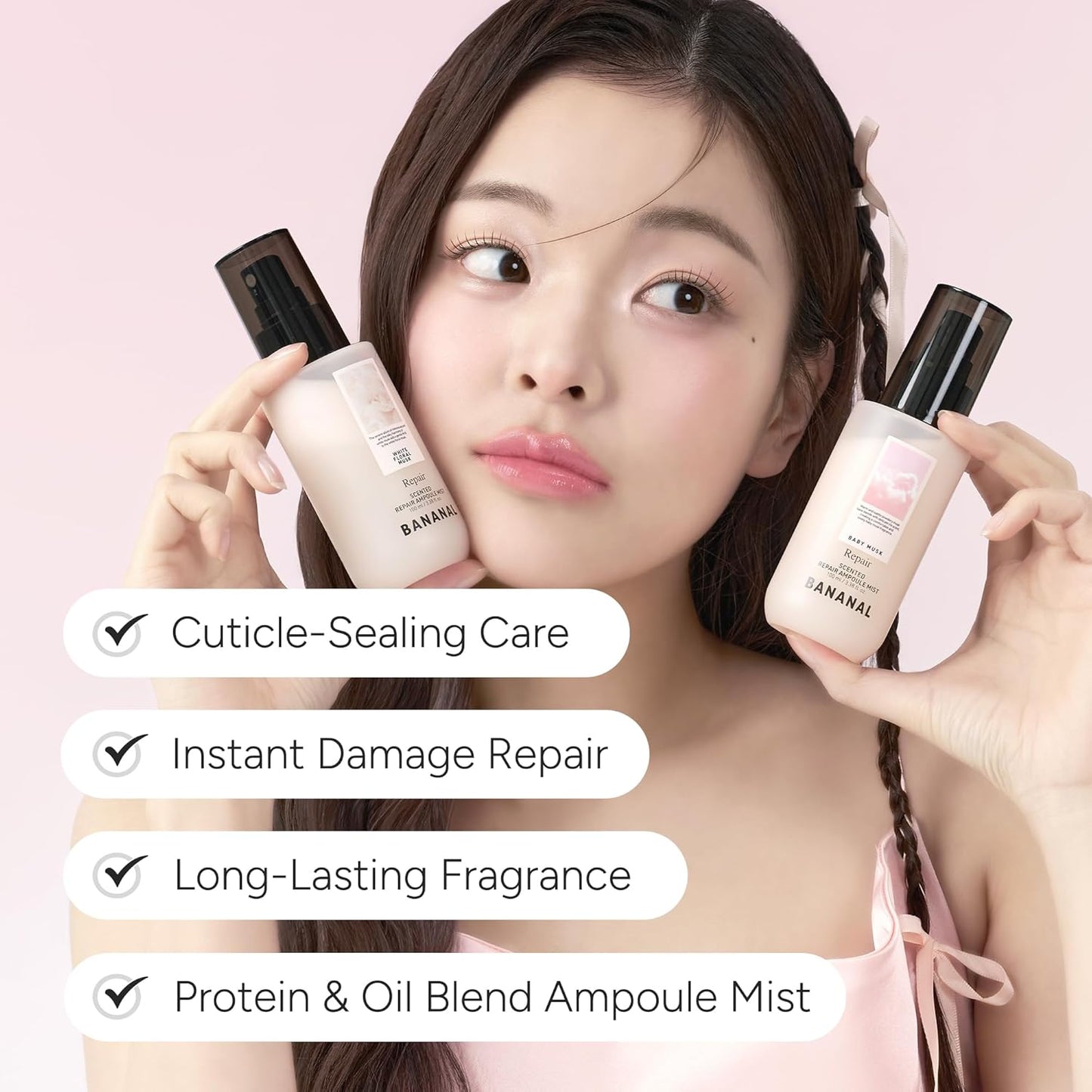 Korean Ampoule Hair Serum Mist with Camellia & Jojoba Oil – Nourishing & Moisturizing Hair Treatment, Frizz Control, Paraben & Sulfate Free, Baby Musk, 100ml / 3.38 fl oz