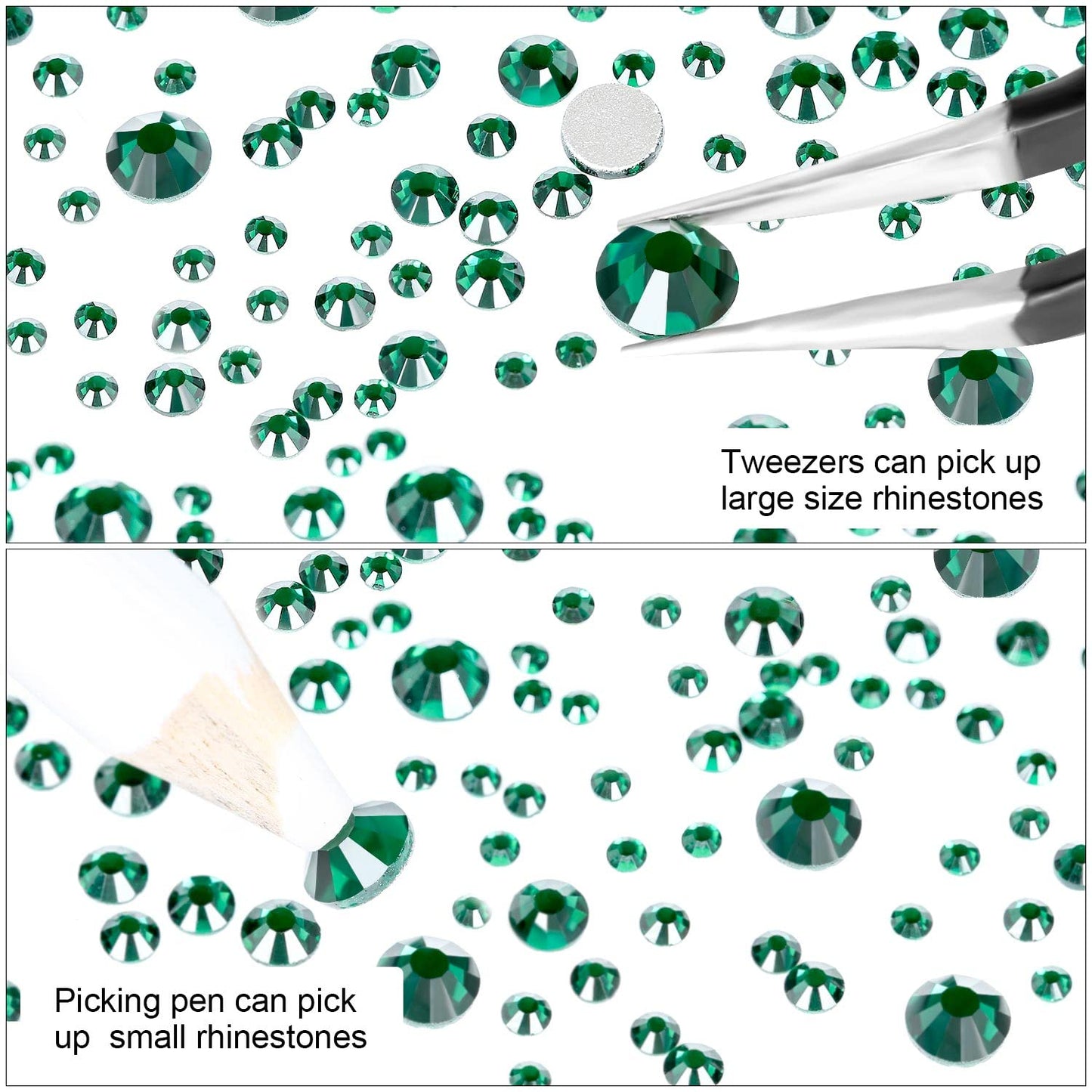 4240Pcs Flatback Green Rhinestones Glass Crystal Diamonds for Nail Art Face Makeup Sparkly Round with Tweezers and Picking Pen (SS6~SS20 Set)