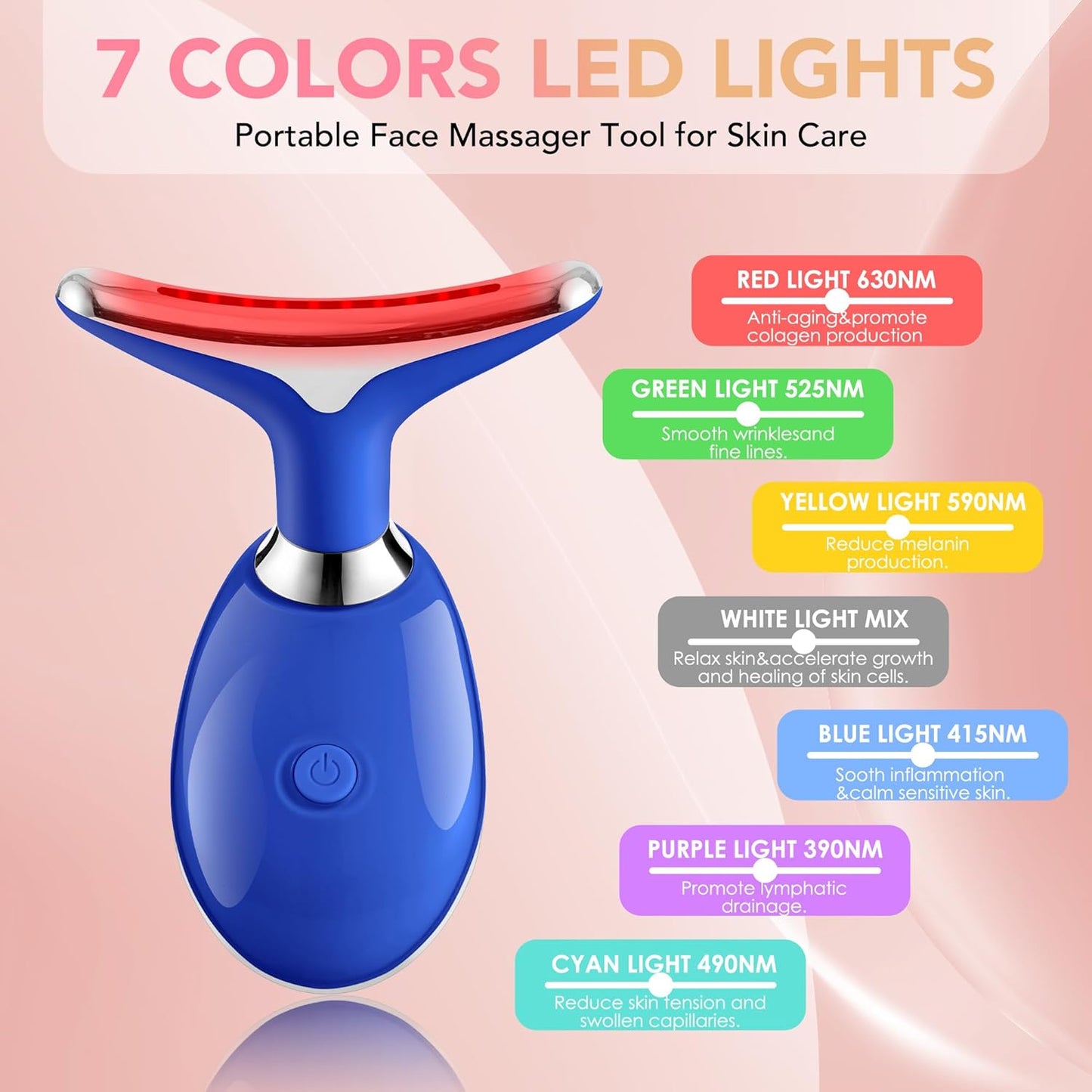 Red-Light-Therapy-for-Face, Facial Massager Wand with 7 Color - Birthday, Christmas, Mothers Day, Valentines Day, Self Care Gifts for Her Women Mom Best Friend Wife Teacher (Blue)
