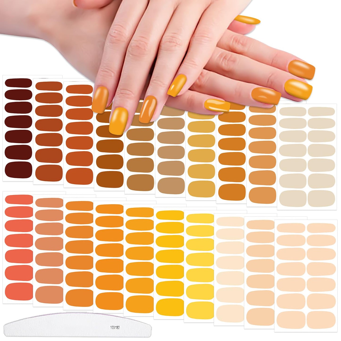 WOKOTO 20 Sheets Orange Nail Strips for Women Nails Multi-Color Orange Brown Nail Polish Strips Solid Nail Stickers Full Nail Wraps Nail Polish Stickers Gel Nail Strips for Nails Decorations