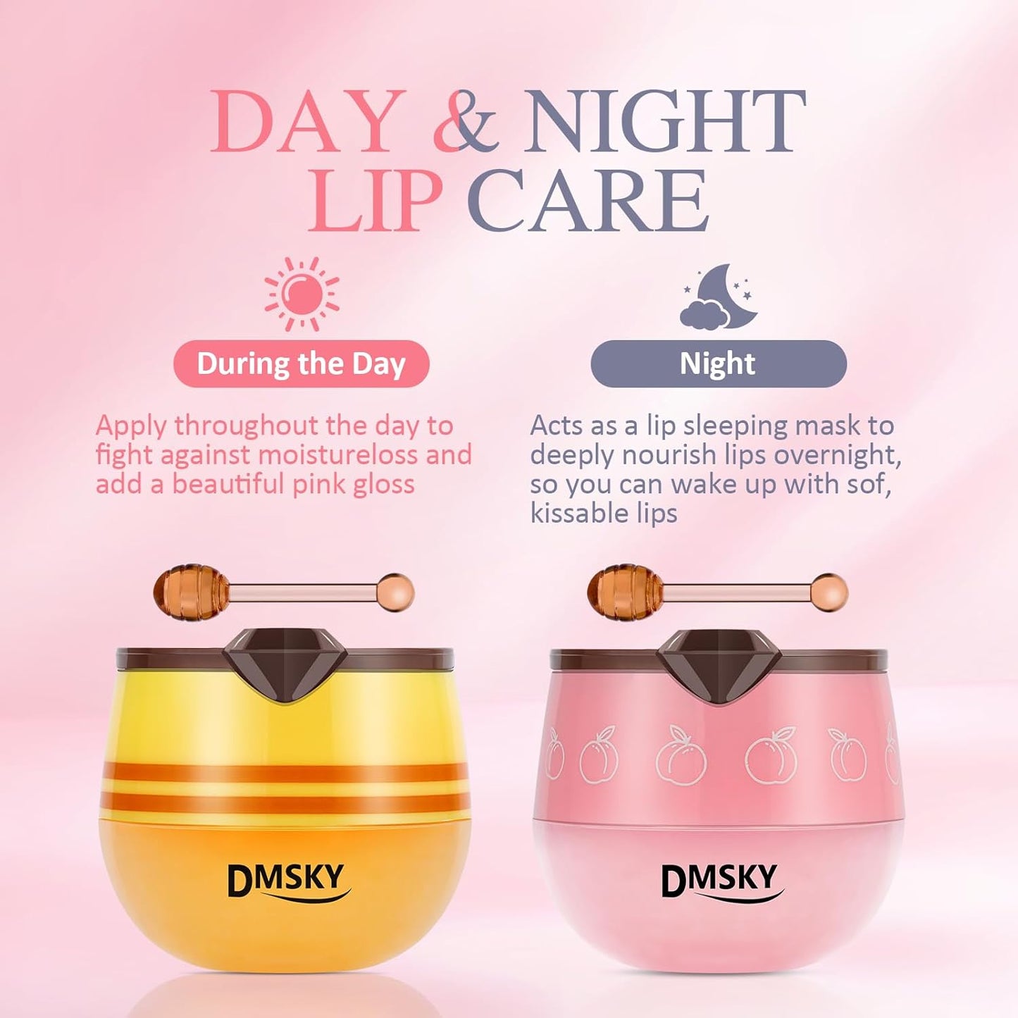 DMSKY Bee Lip Balm Honey Pot 6 PCS, Nourish & Hydrate Lip Sleeping Mask with Vitamin E, Lip Mask Overnight for Dry Lips, Reduces Lip Lines