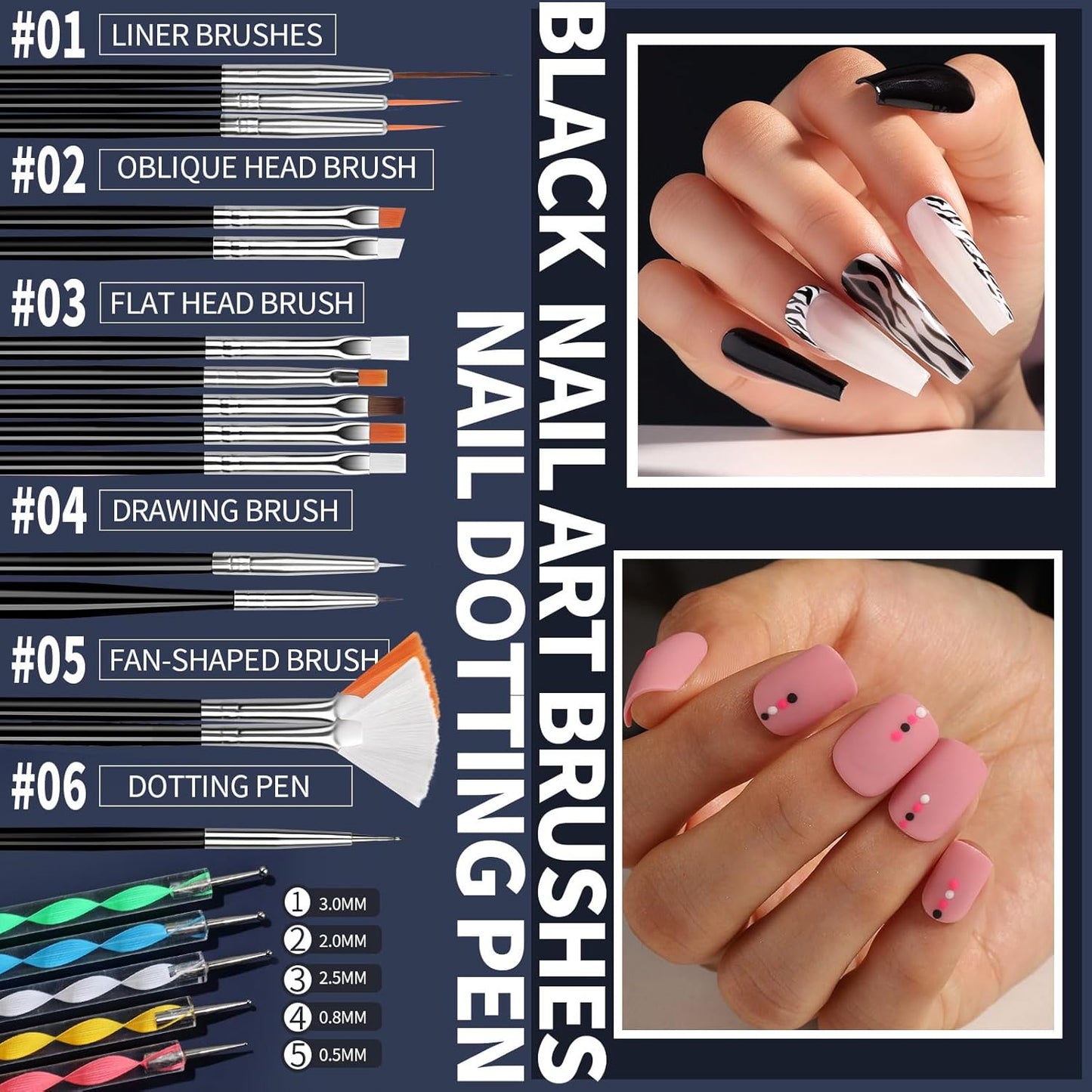 FANDAMEI Nail Art Brushes Set, Nail Art Kits, 3D Nail Charms Nail Design Tools Kit, Nail Set for Beginners ,Nail Dotting Tool, Nail Rhinestones,Chrome Nail Powder,Nail Stickers Nail Art Decoration Kit