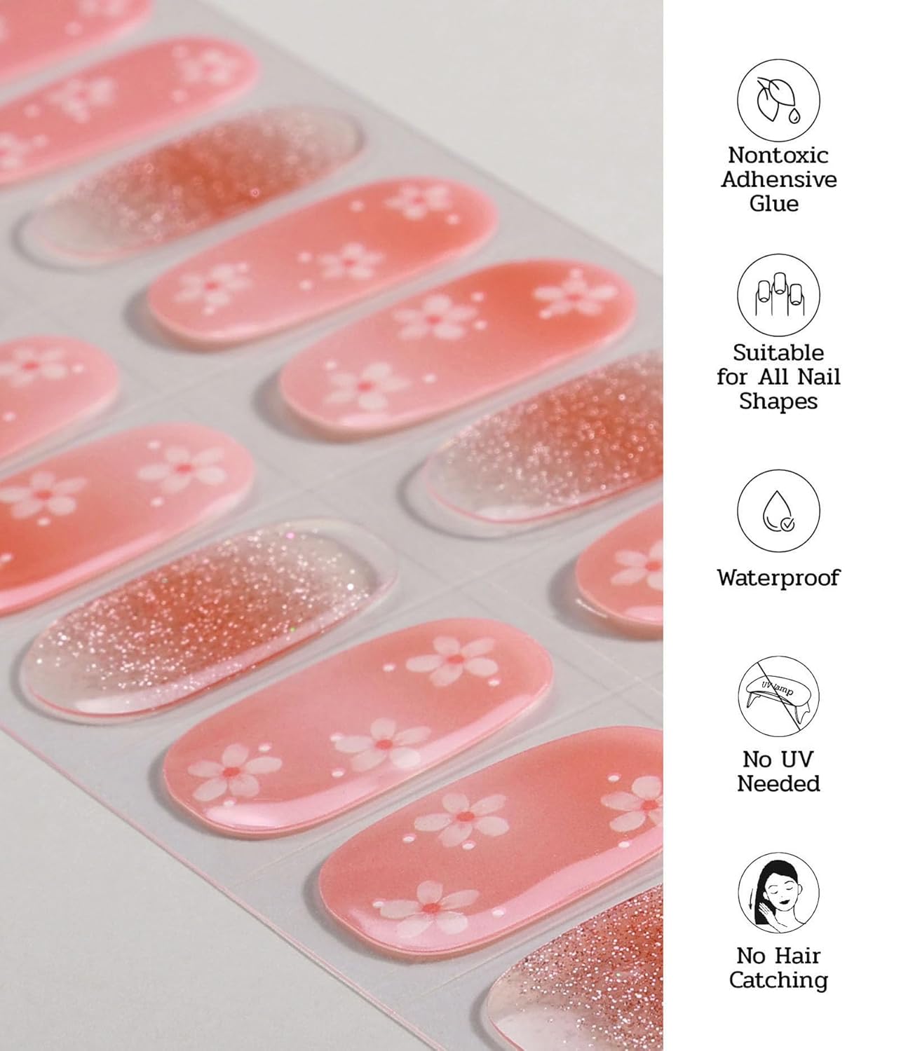 Nail Polish Strips - 22 Pcs Salon Quality Gel Nail Stickers - Long Lasting Wraps (Dusty Orange Flower)