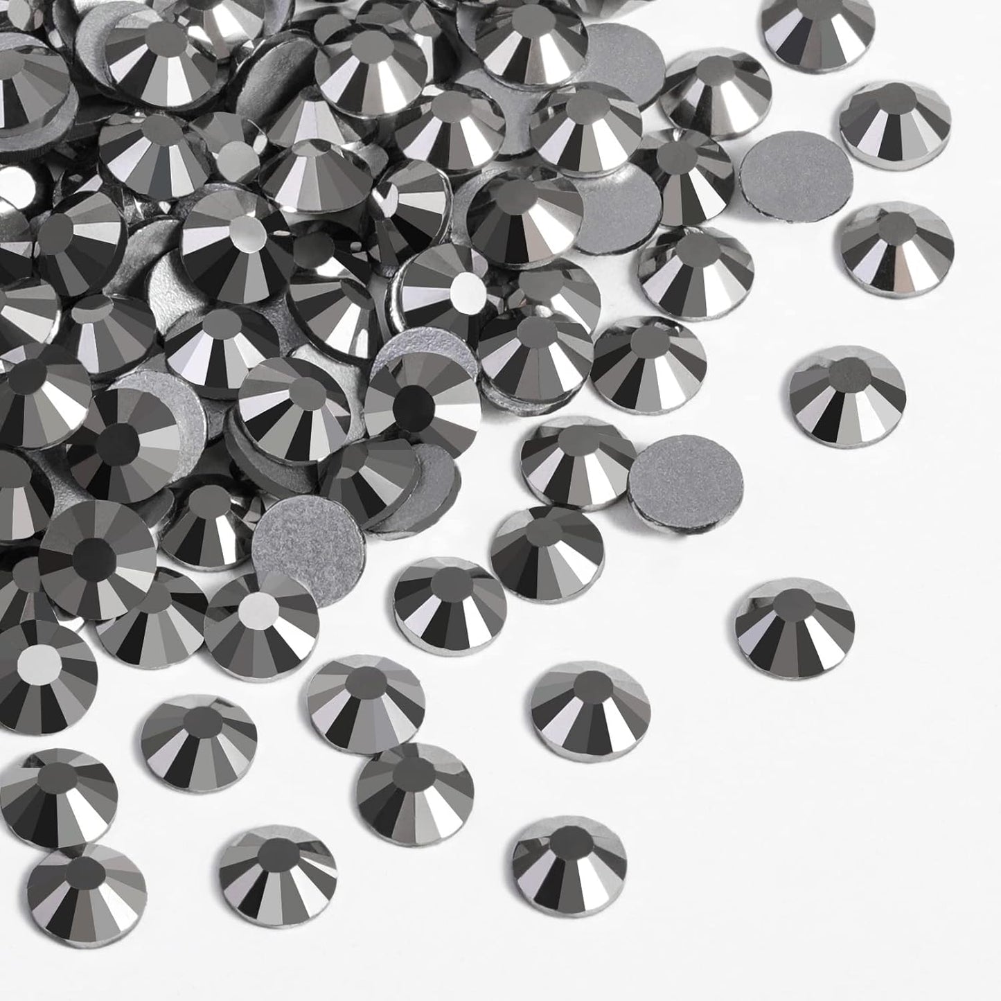 Beadsland 1440 Pieces Flat Back Crystal Rhinestones Round Gems,Hematite,SS12,3.0-3.2mm